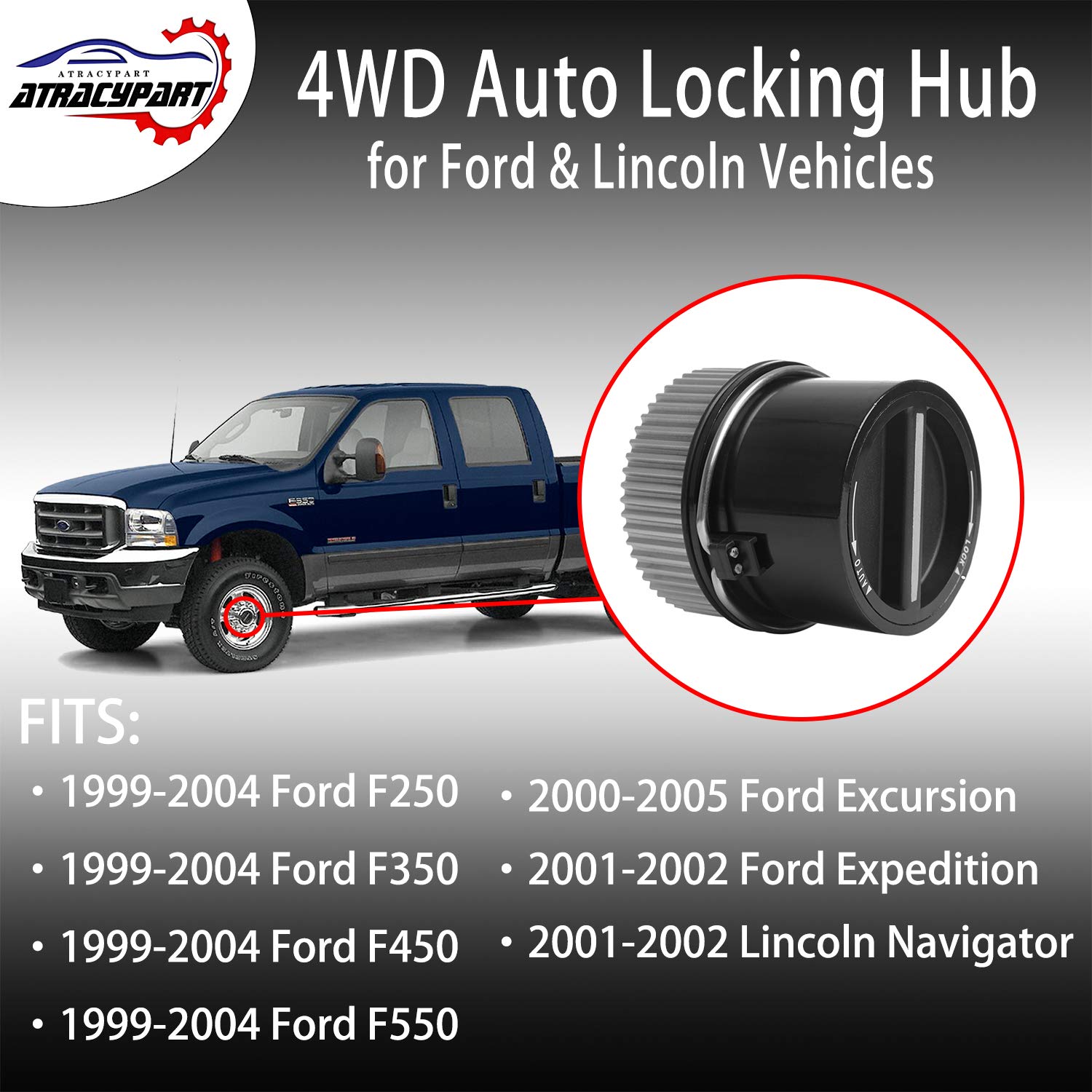 4WD Locking Hub Front Lock Hub Assembly - Compatible with 1999-2004 Ford F250 F350 F450 F550 Super Duty, 00-05 Excursion, 01-02