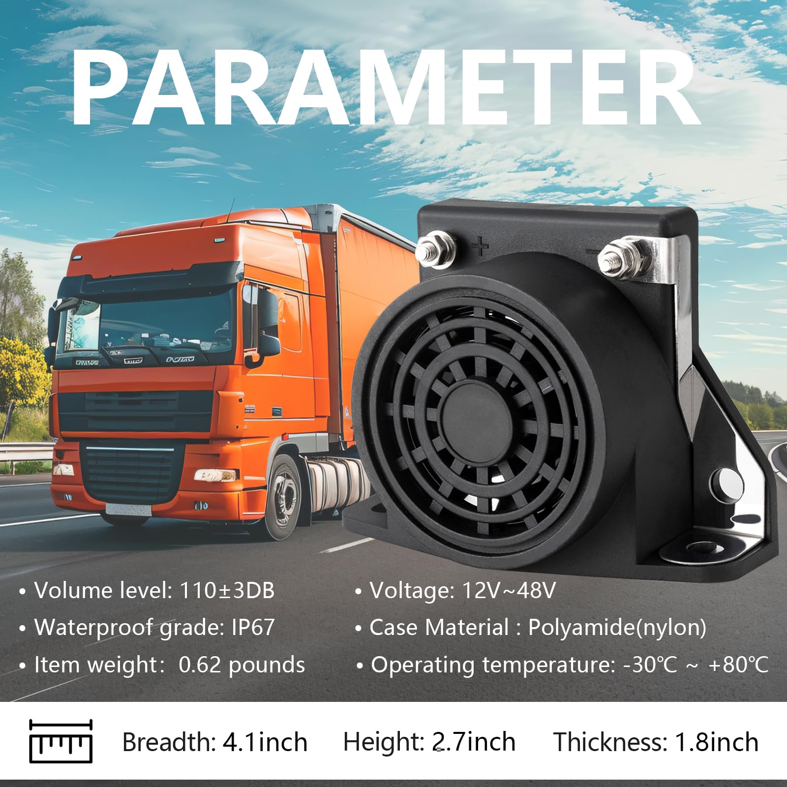 Car Back-Up Alarm, 107Db 12V-48V Dc Waterproof Industrial Heavy-Duty Backup Reverse Warning Alarm With Super Loud Beeper Tone For Truck Van Freight Car Lorry Heavy Vehicles Banhao