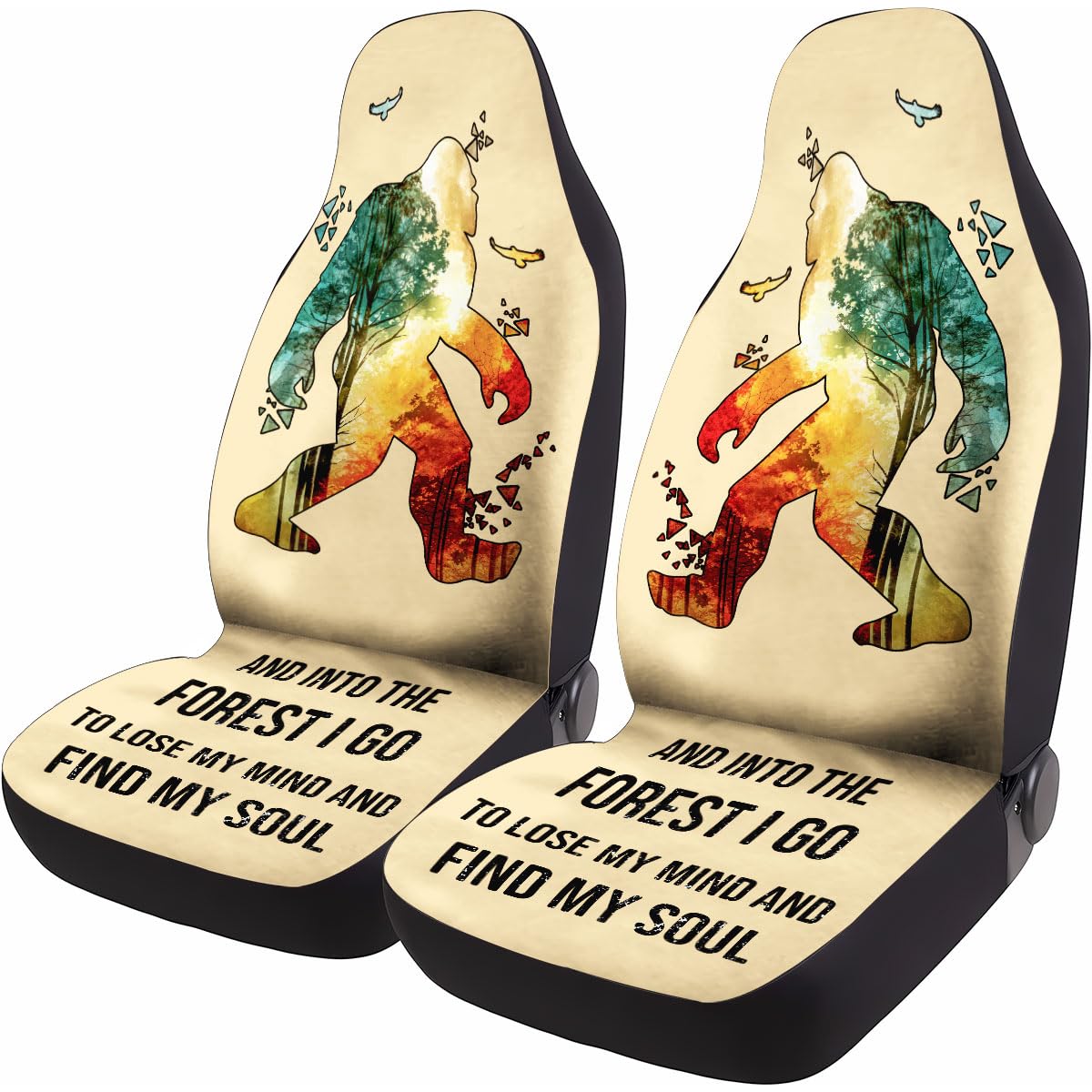 GENANY Bigfoot Forest 2 Front Car Seat Covers for Car Truck Sedan SUV, Sasquatch Seat Cover, Durable Automotive Seat Covers, Buc