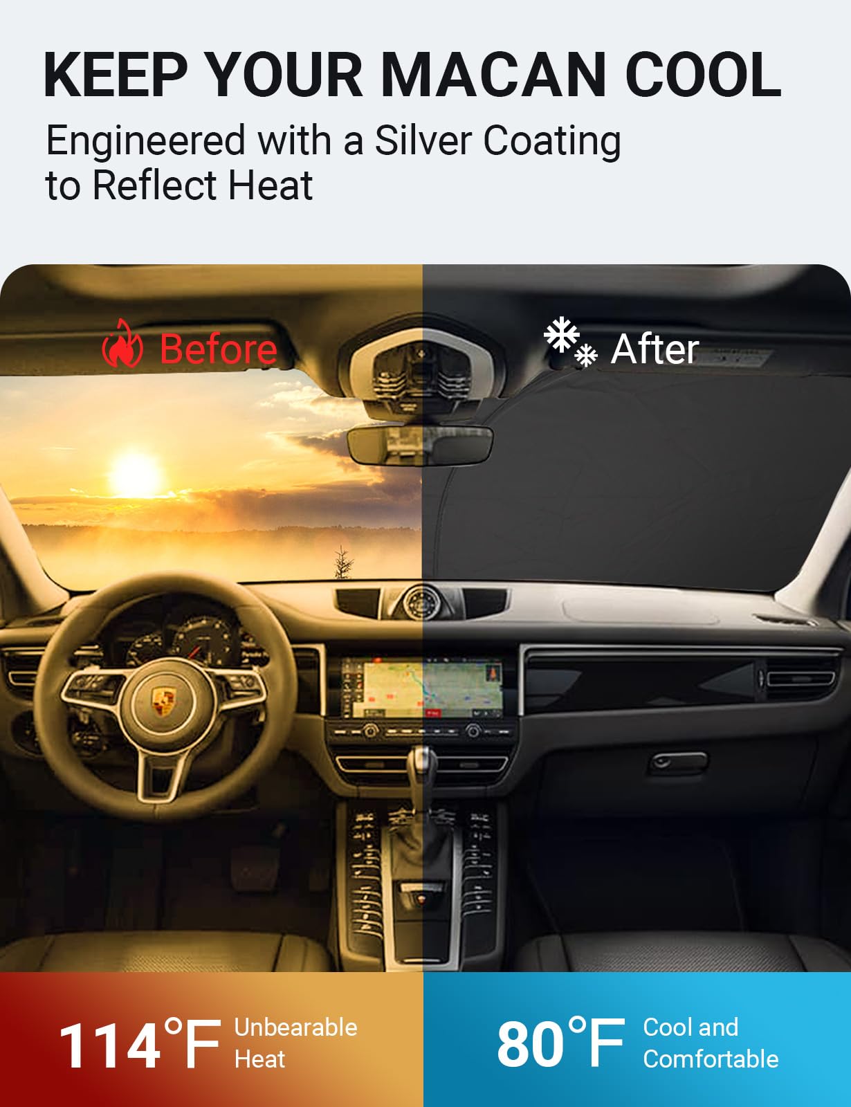 Proadsy 2025 Upgrade Front Windshield Sun Shade Foldable Sunshade Protector Custom Fit For 2014-2024 2025 Porsche Macan Suv Acce