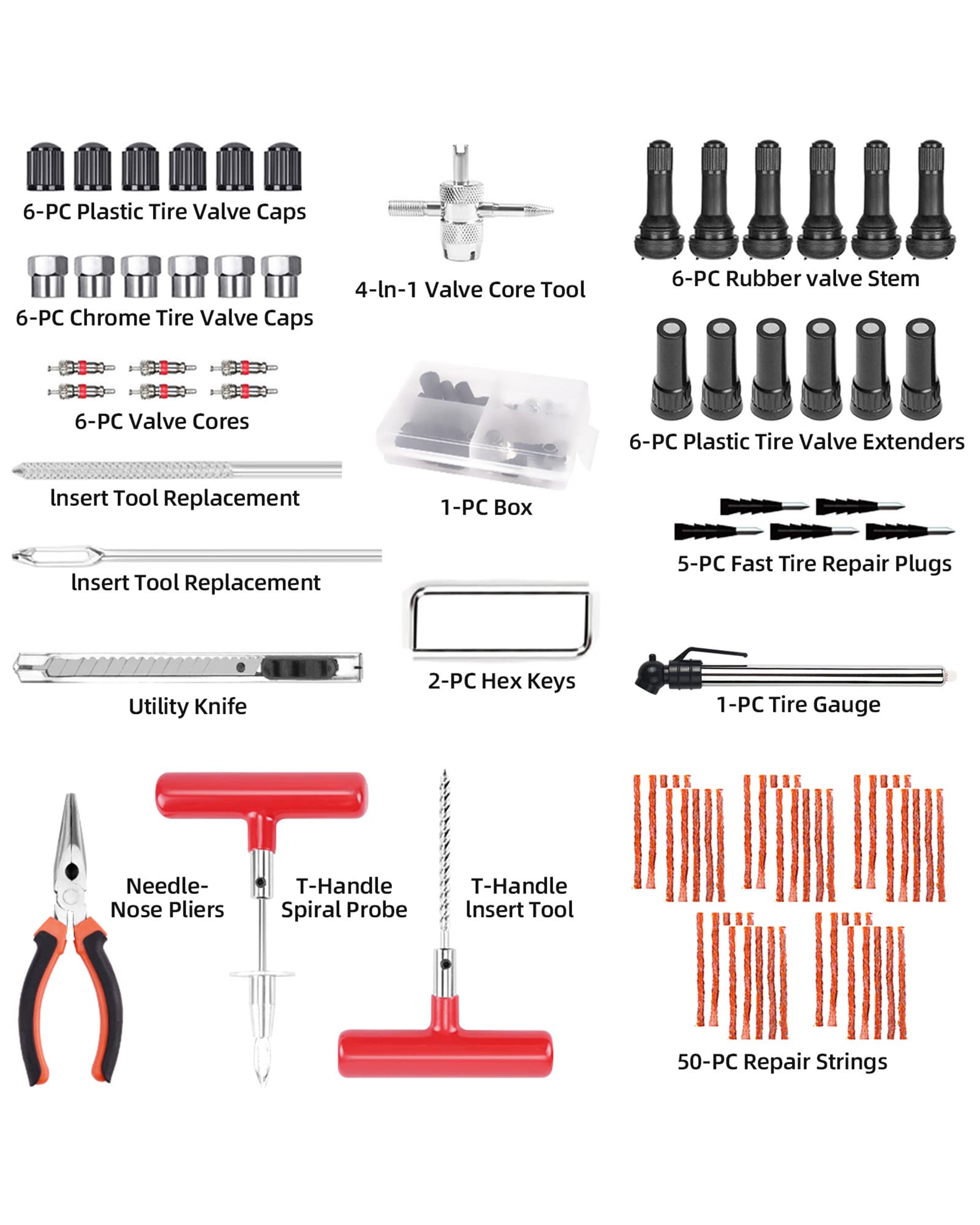 Orcish 98Pcs Tire Repair Kit, Professional Heavy Duty Tire Plug Kit, Tire Patch Kit For Fix A Flat, Tubeless Tire Puncture Chang