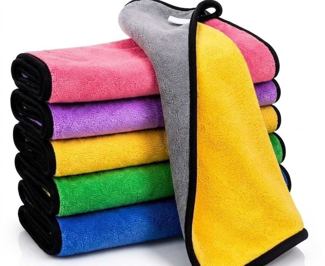 Blemy Microfiber Cleaning Cloths for Car (6 Towels), 40x30 cm DualSided 450 GSM High Absorbency Towels for Detailing, Drying, D