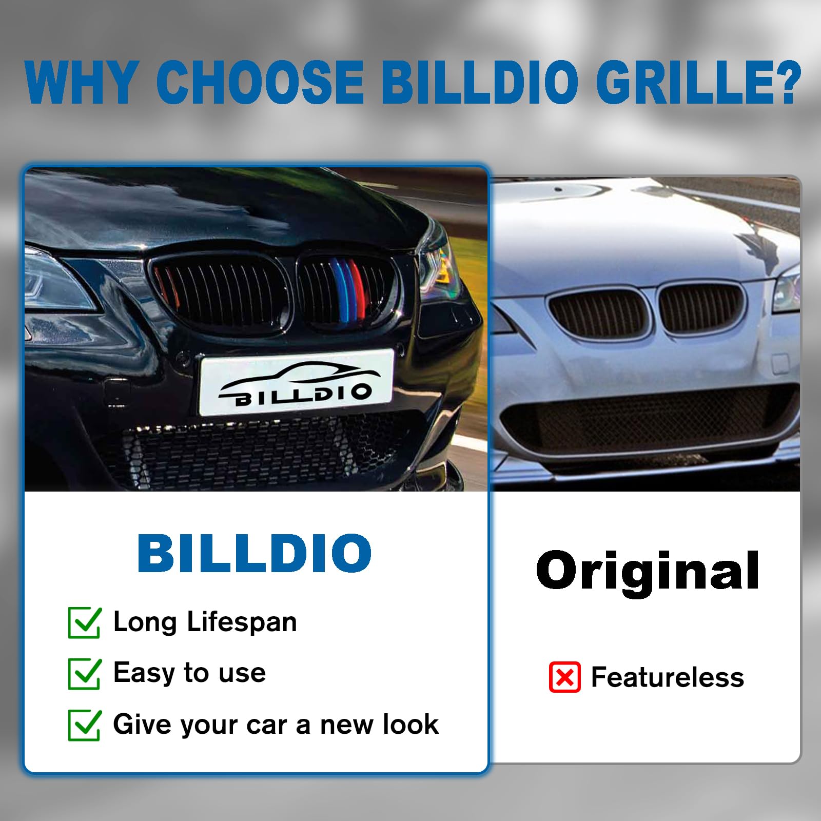 Billdio E60 Grille,Front Kidney Grill M Color Grille Compatible With 2003-2009 Bmw 5 Series E60 E61 520I,523I,525I,528I,530I,535