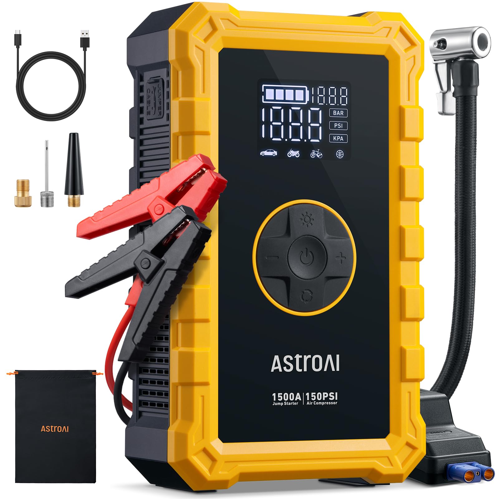 Astroai S8 Air Jump Starter With Air Compressor, 1500A Car Battery Jumper Starter Portable (6.0 Gas/3.0L Diesel) With 150Psi Cor