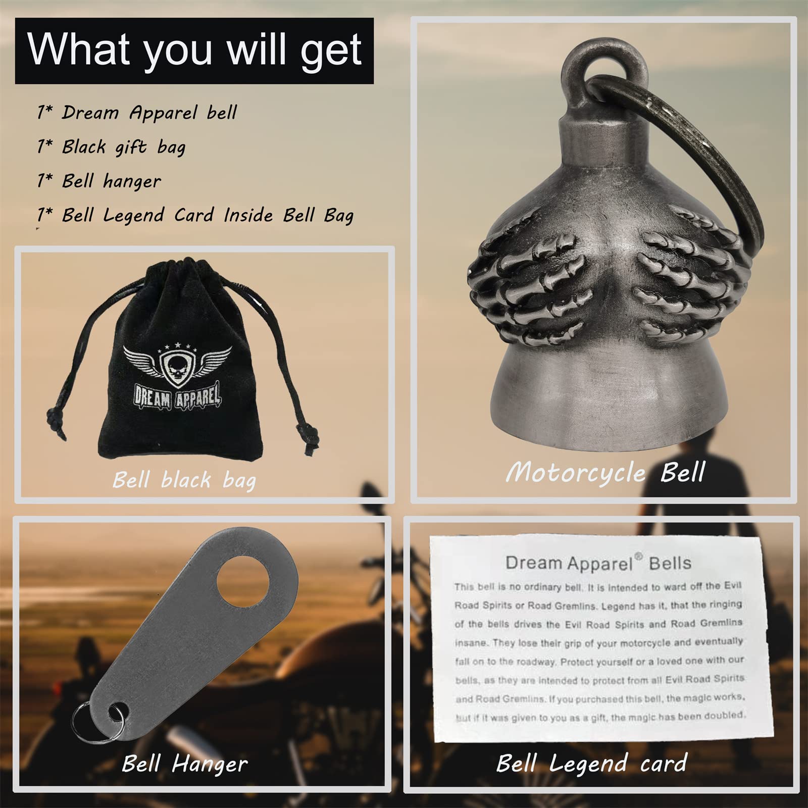 Dream Apparel Motorcycle Ride Bell For Bikers,Heavy Spirit Bells Accessory And Key Chain For Luck