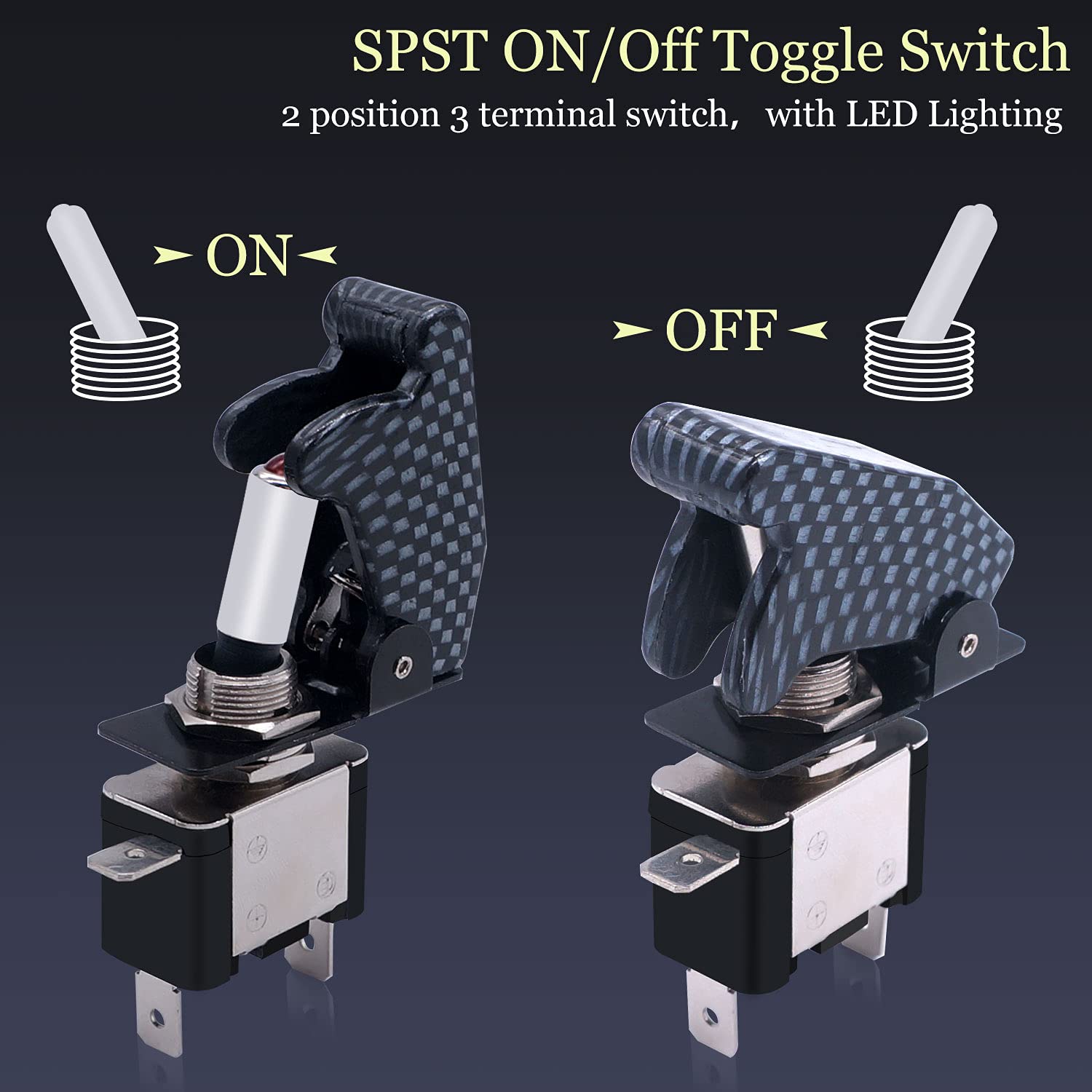 Twidec/3Pcs Rocker Toggle Switch 12V 20A Heavy Duty Racing Car Automotive Auto Spst On/Off Toggle Switch Red Led Light Illuminated 3Pin With Charcoal Grey Waterproof Safety Cover Asw-07Drgymz