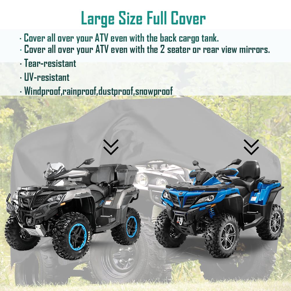 Qymoto Large 2-Up Atv Cover,Xl 4 Wheeler Quad Bike Outdoor Protection Heavy Duty 420D Waterproof Windproof For Cfmoto Cforce,For Polaris Sportsman,Can Am Outlander,Ya Maha Grizzly,Hon Da Atv,Kawasaki