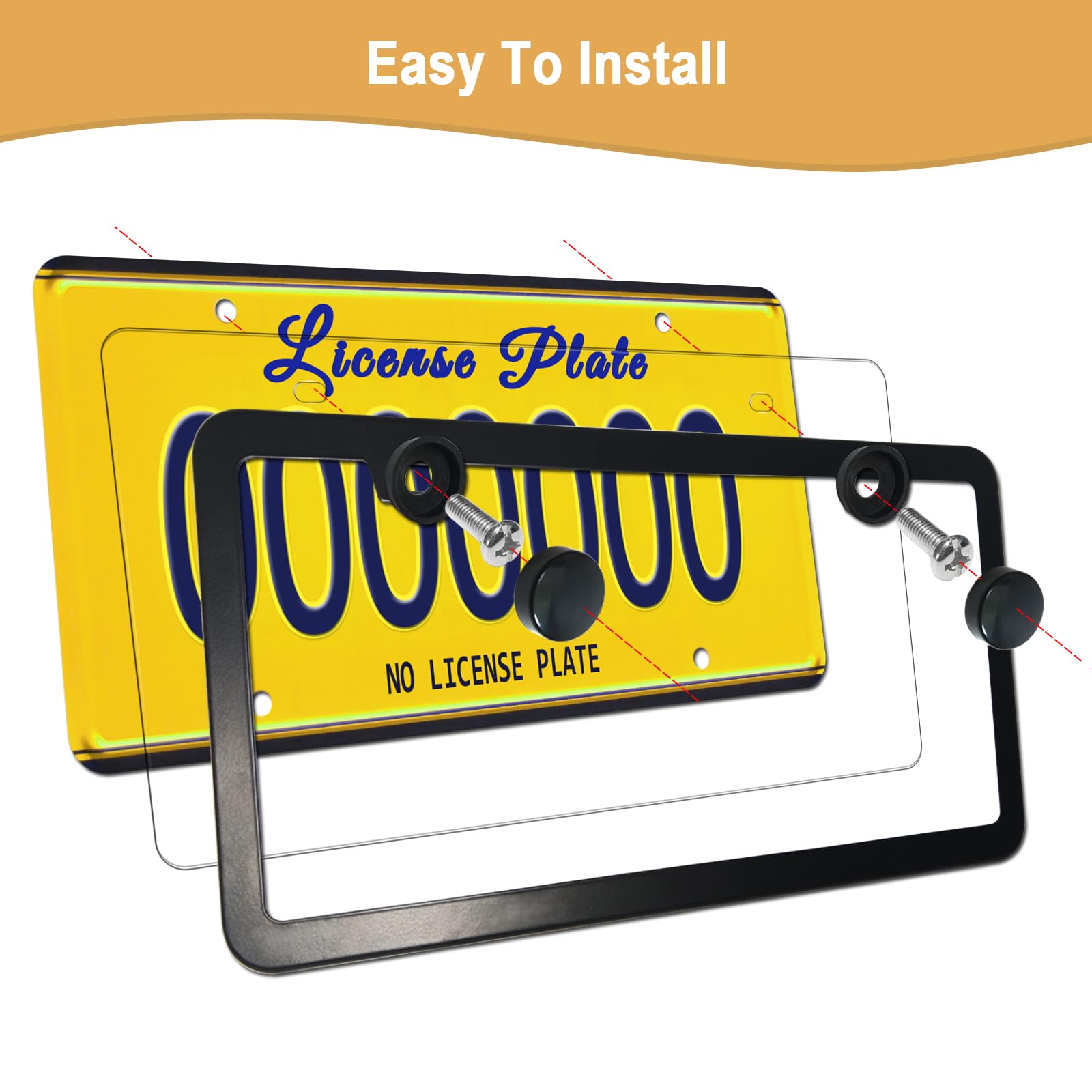 Aootf License Plate Frames Covers - Stainless Steel Black Car Tag Holder And Clear Flat Shield, Unbreakable Front Rear Protector