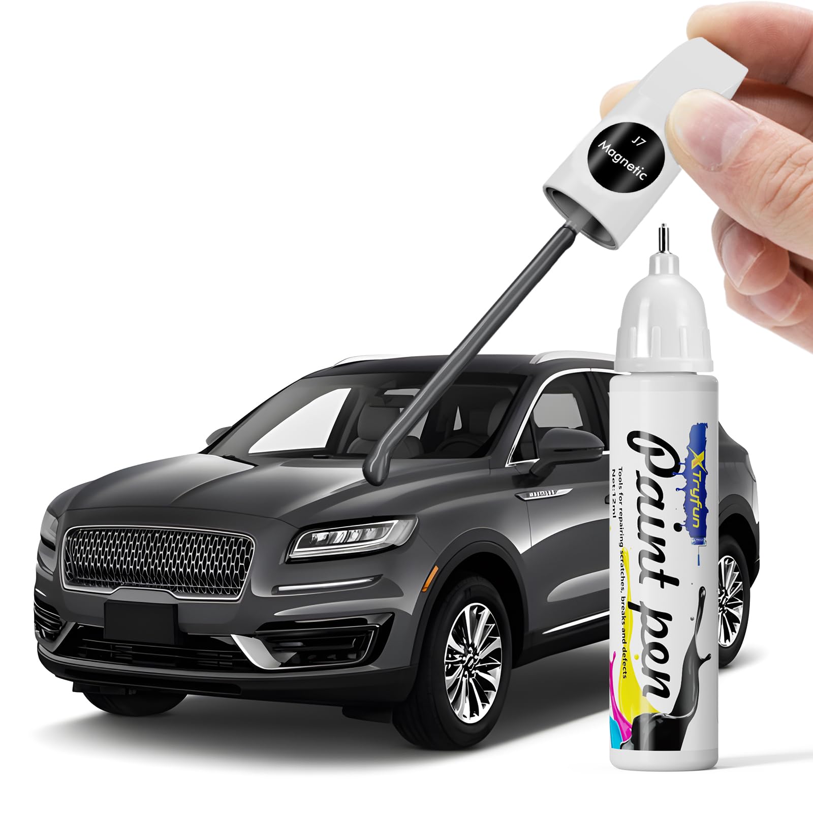 XTryfun J7 Magnetic Metallic Touch Up Paint Compatible with Lincoln, DIY Car Paint Scratch Repair, Quick & Easy Fix Automotive S