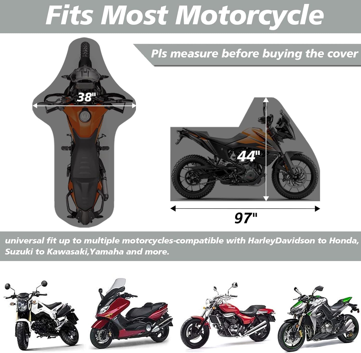 XYZCTEM XL Motorcycle Cover – All Season Black Waterproof Protection for 96 inch Bikes, Choppers & Cruisers – Dust & Rain Shield