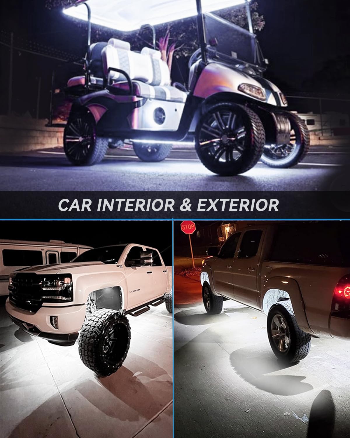 12V Led Light Strip 24'' Connectable White Led Strip Lights For Cars Golf Cart Motorcycle Boat Trucks Waterproof Interior& Exter