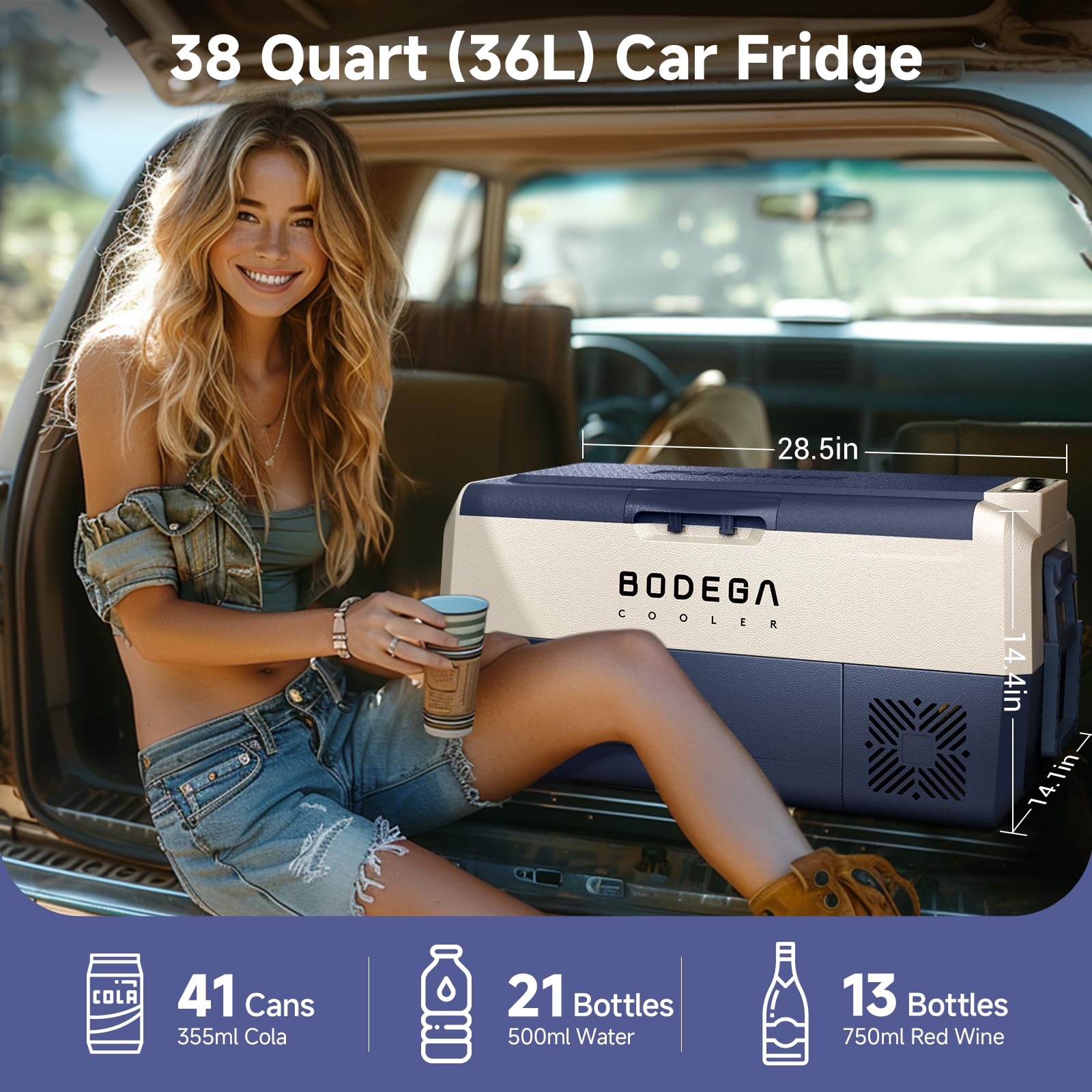 Bodegacooler 12 Volt Car Refrigerator,38 Quart Portable Truck Freezer,Electric Cooler Bluetooth Control,(36) -4?-68? Rv Refriger