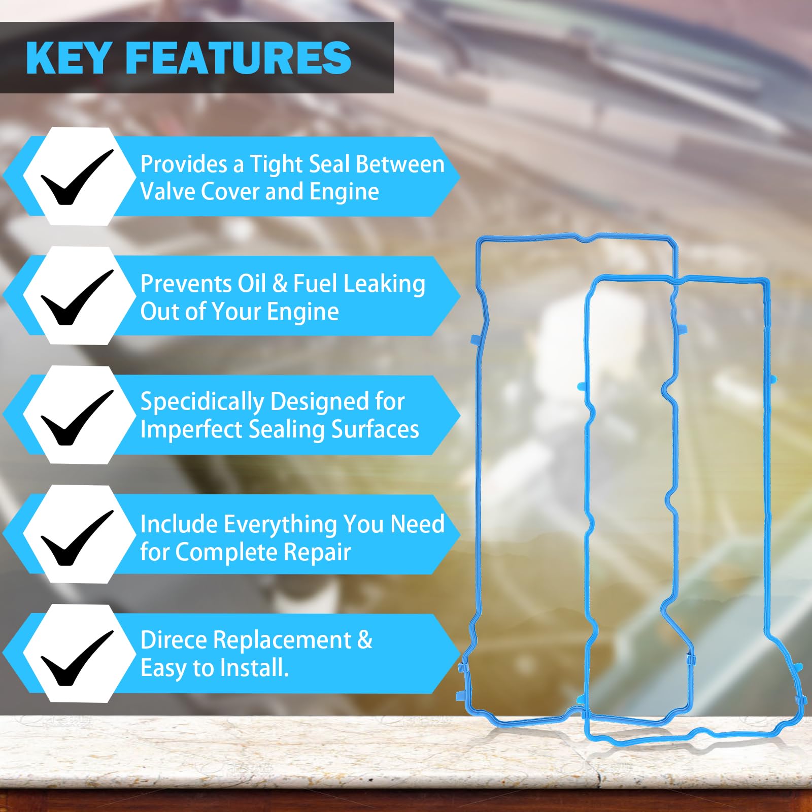 Valve Cover Gasket Set - Compatible With 3.6L V6 Dodge Journey, Durango, Avenger, Jeep Cherokee, Wrangler, Ram 1500, Promaster, Chrysler 200, 300 - Replace Vs50805R, 5184596Ae