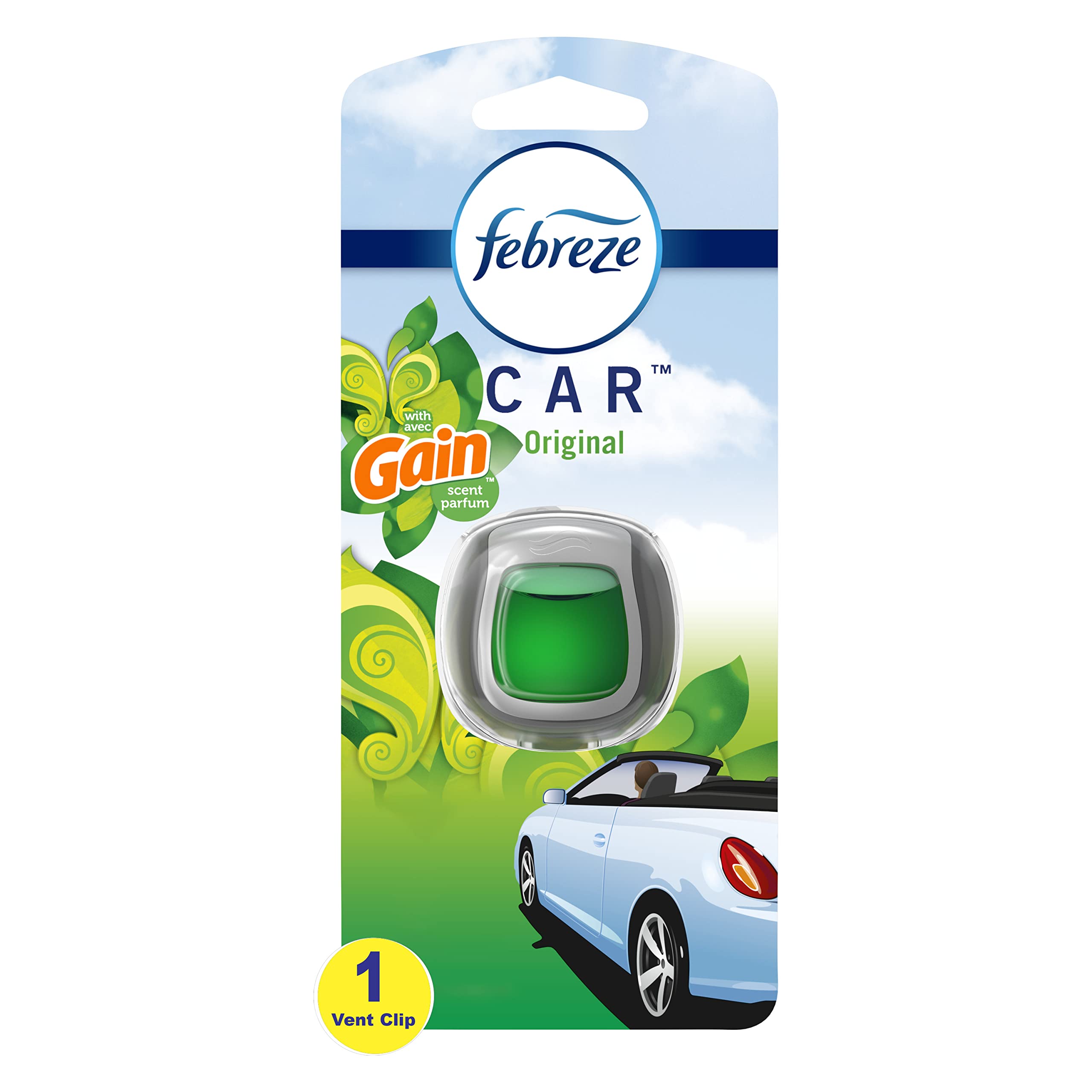 Febreze Car Air Freshener, Car Vent Clip And Odor Fighter, Gain Original Scent, 8 Count