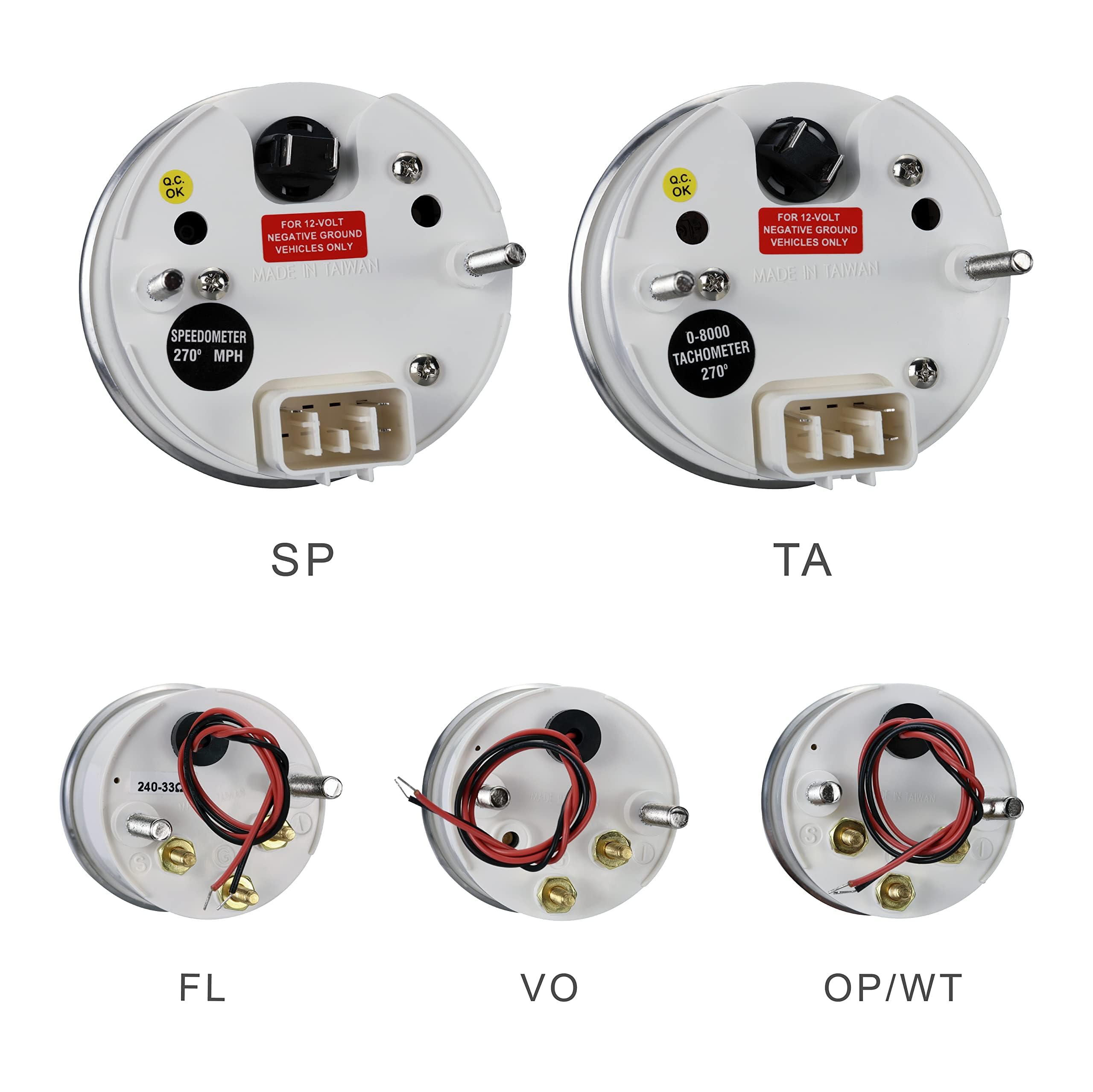 MOTOR METER RACING 6 Gauge Set - ECU Based Electrical Speedometer, Digital Odometer, White Dial, Black Needle, 85mm & 52mm Sizes