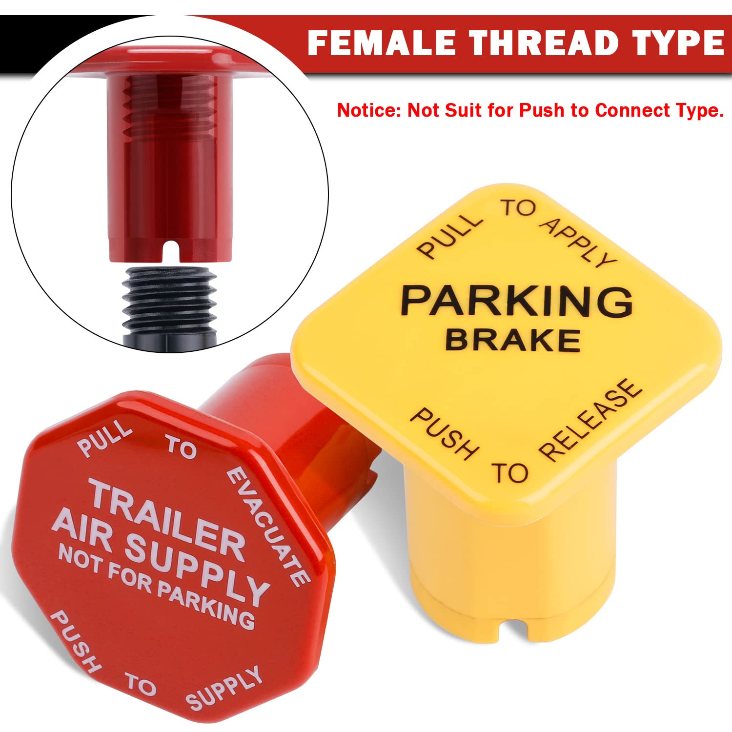 Yiachuii 298818N Yellow Semi Truck Parking Brake Knobs And 298817N Red Tractor Trailer Air Brake Knob Set