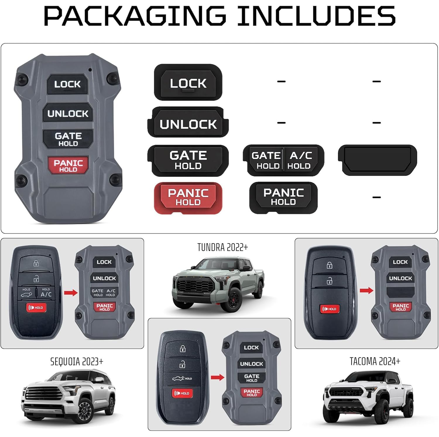Ajt Design Replacement Keyfob Compatible With Toyota Tacoma (2024+), Tundra (2022+) & Sequoia (2023+) | Custom Made In Usa - Lun