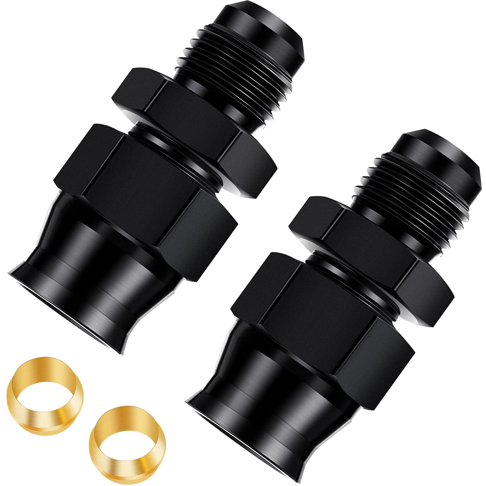 2 Pieces 6 a Male Flare to 3/8 Hardline Tube Fitting Fuel Line Fittings Adapter Alloy 6 a Fitting Black Anodized with Brass Inse