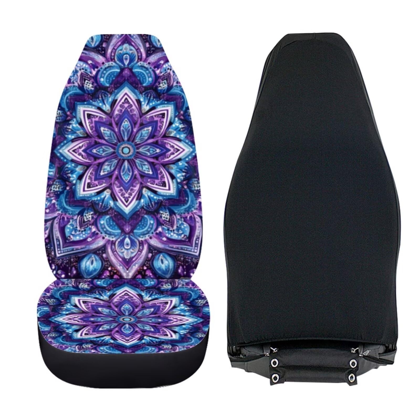 Bigcarjob Purple Lotus Car Seat Covers Set For Women Auto Interior Seat Protector Boho Lotus Car Accessories Set 2 Pcs Auto Fron