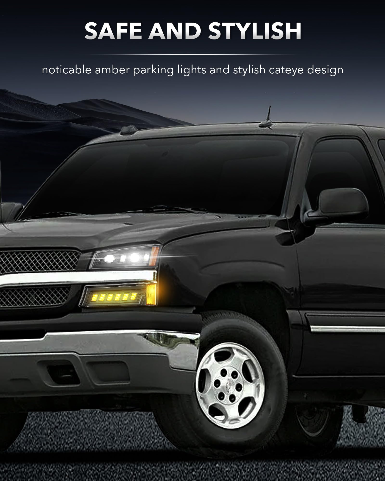Z-OFFROAD LED Headlights Assembly DOT Approved for 03-06 Chevy Silverado/Avalanche, Hi/Low Sealed Beam, Black, SJ-0306DP-2024-004