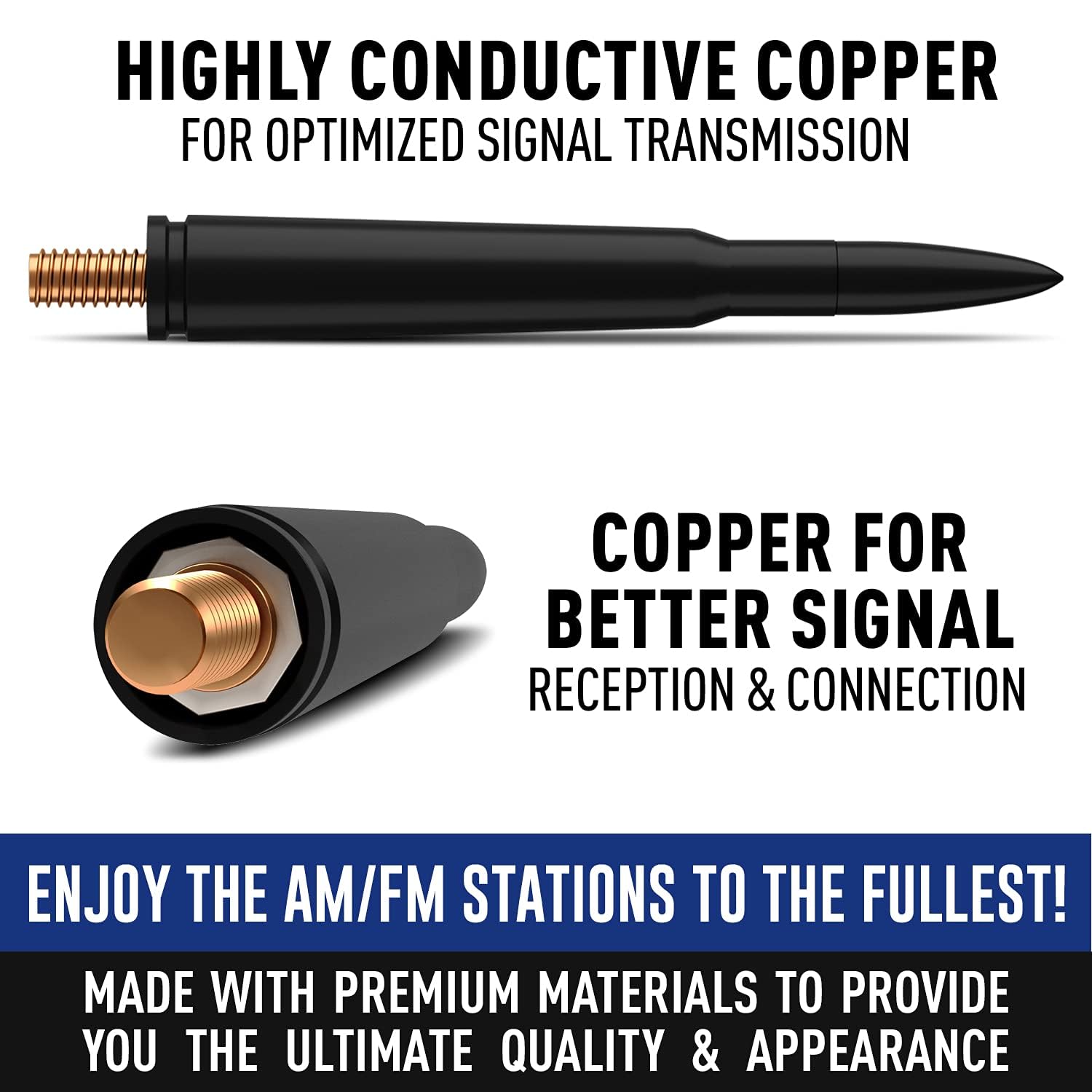 TN TrunkNets Bullet Antenna for Ford F150 (2009-2024) - 4.25 Durable Black Car Wash-Proof FM AM Accessory - 30 Caliber Design