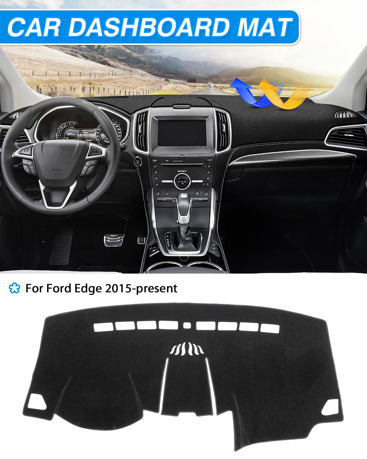 Cartist Dash Cover Compatible with Ford Edge 2015-2022 2023 2024 2025 Accessories Dashboard Cover Mat Non-Slip Carpet Sunshield