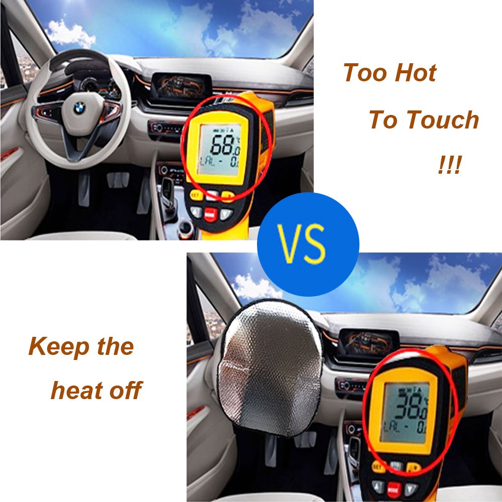 Big Ant Steering Wheel Cover Sun Shade + Bonus Side Window Sunshade-Heat Reflector Fit Most Jumbo/Standard Car-Sliver (20.1''X 1