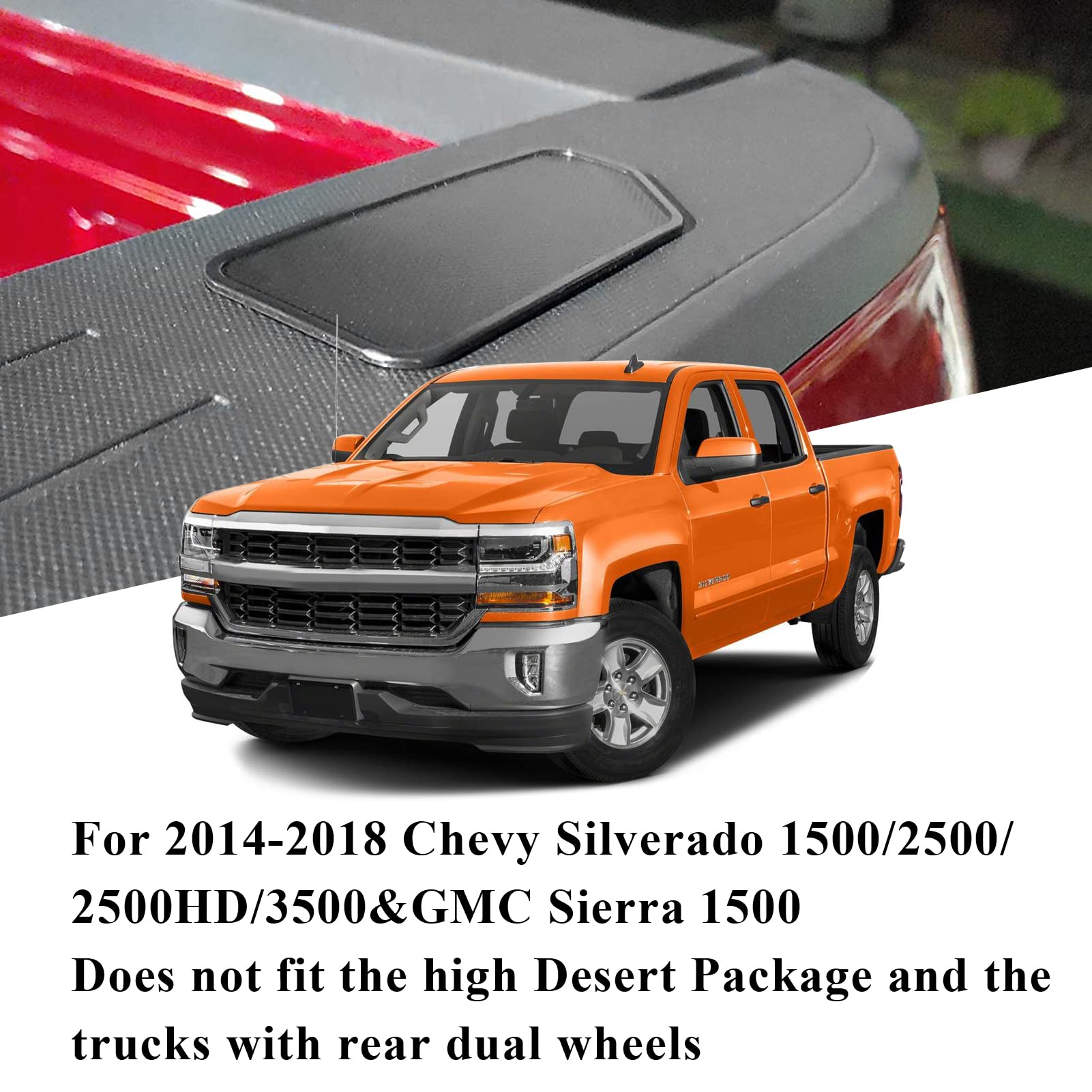 TTCR-II Truck Bonneau Covers for GMC Sierra/Chevy Silverado 2014-2018, Black ABS Stake Hole Plugs (2 Packs)