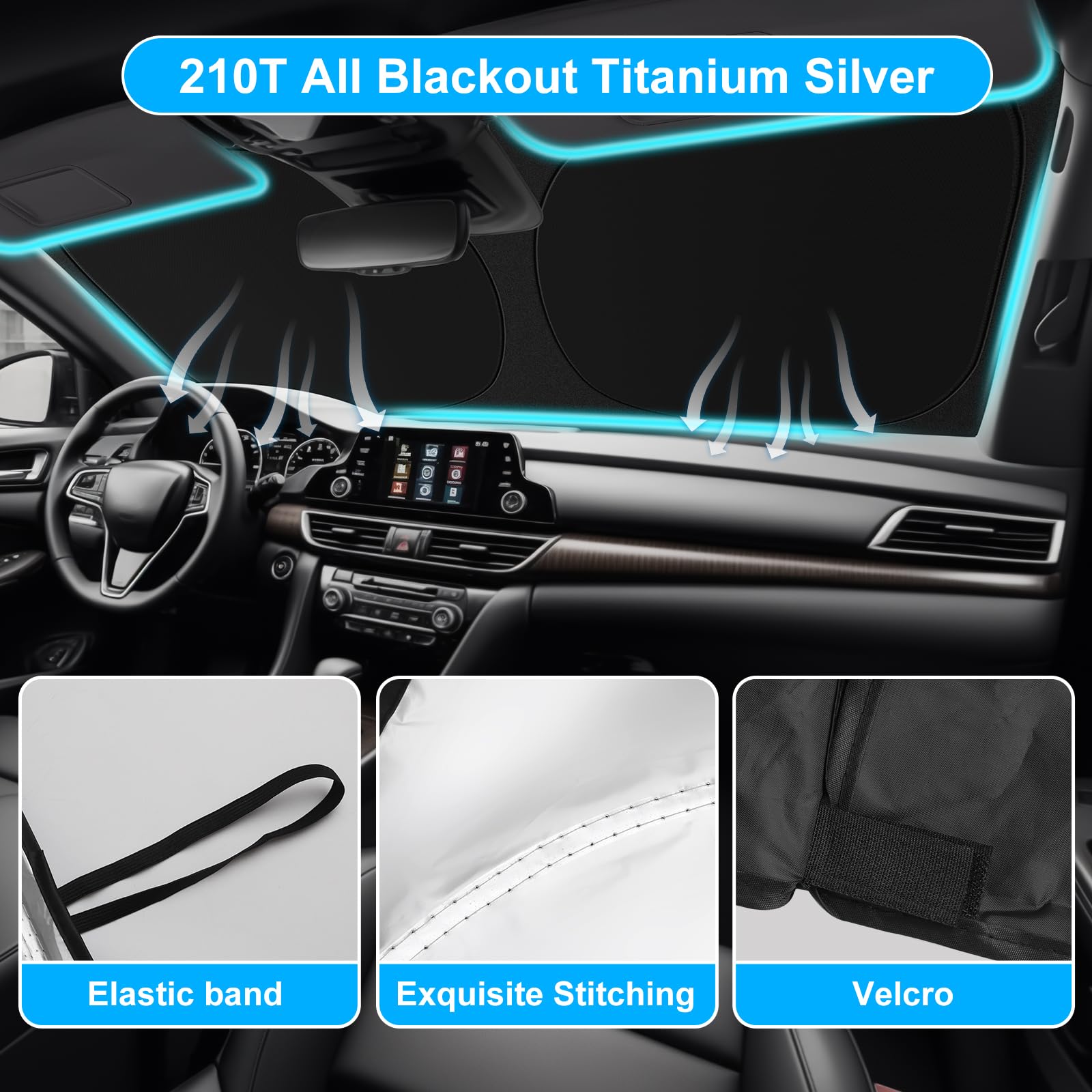 Shinehome Car Windshield Sun Shade For 2018 2019 2020 2021 2022 2023 2024 2025 Honda Accord Front Window Sun Visor Reflector 210