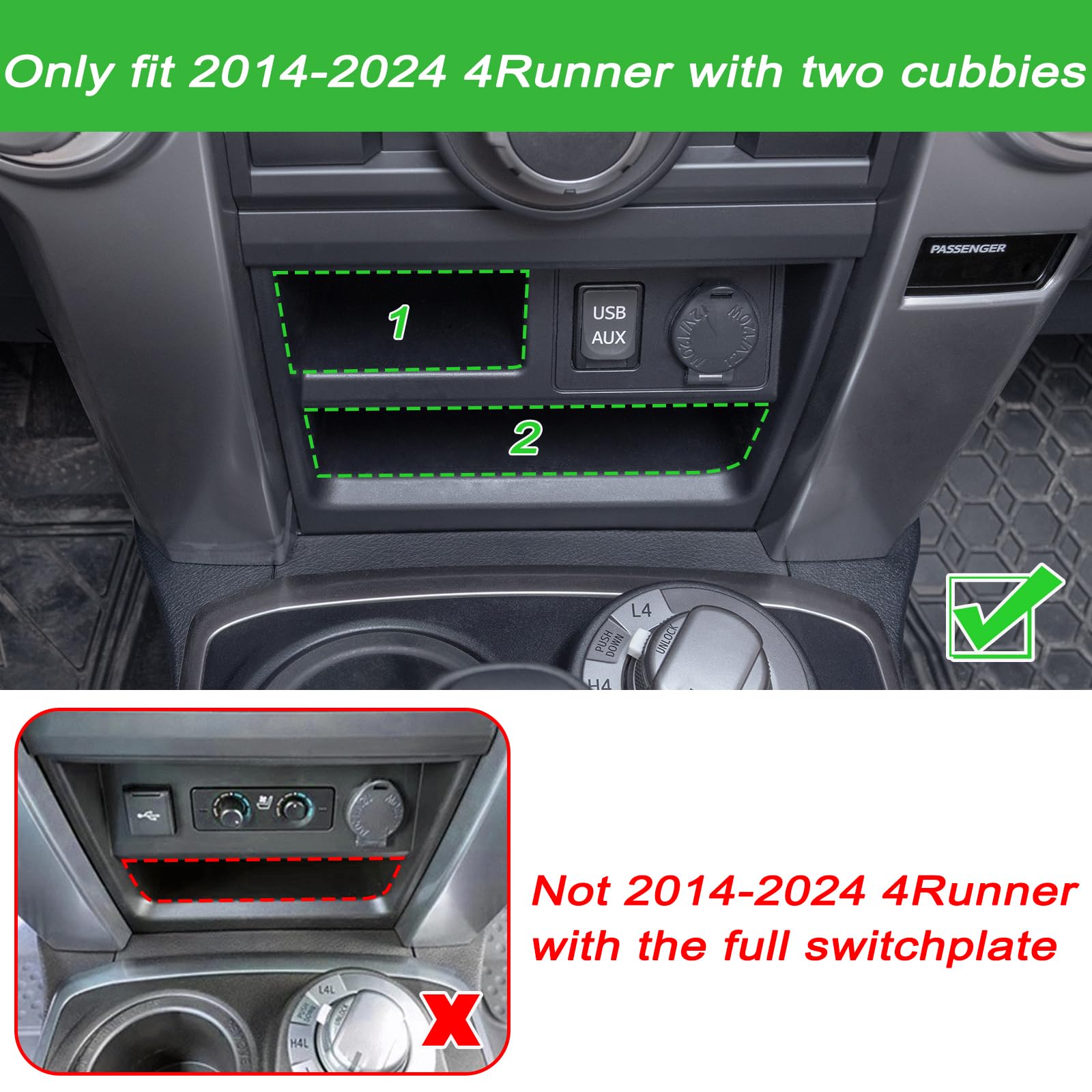 JKCOVER Upgrade 2PCS Center Console Storage Drawer Compatible with Toyota 4Runner 2014-2022 2023 2024 Accessories Cubbies Organi