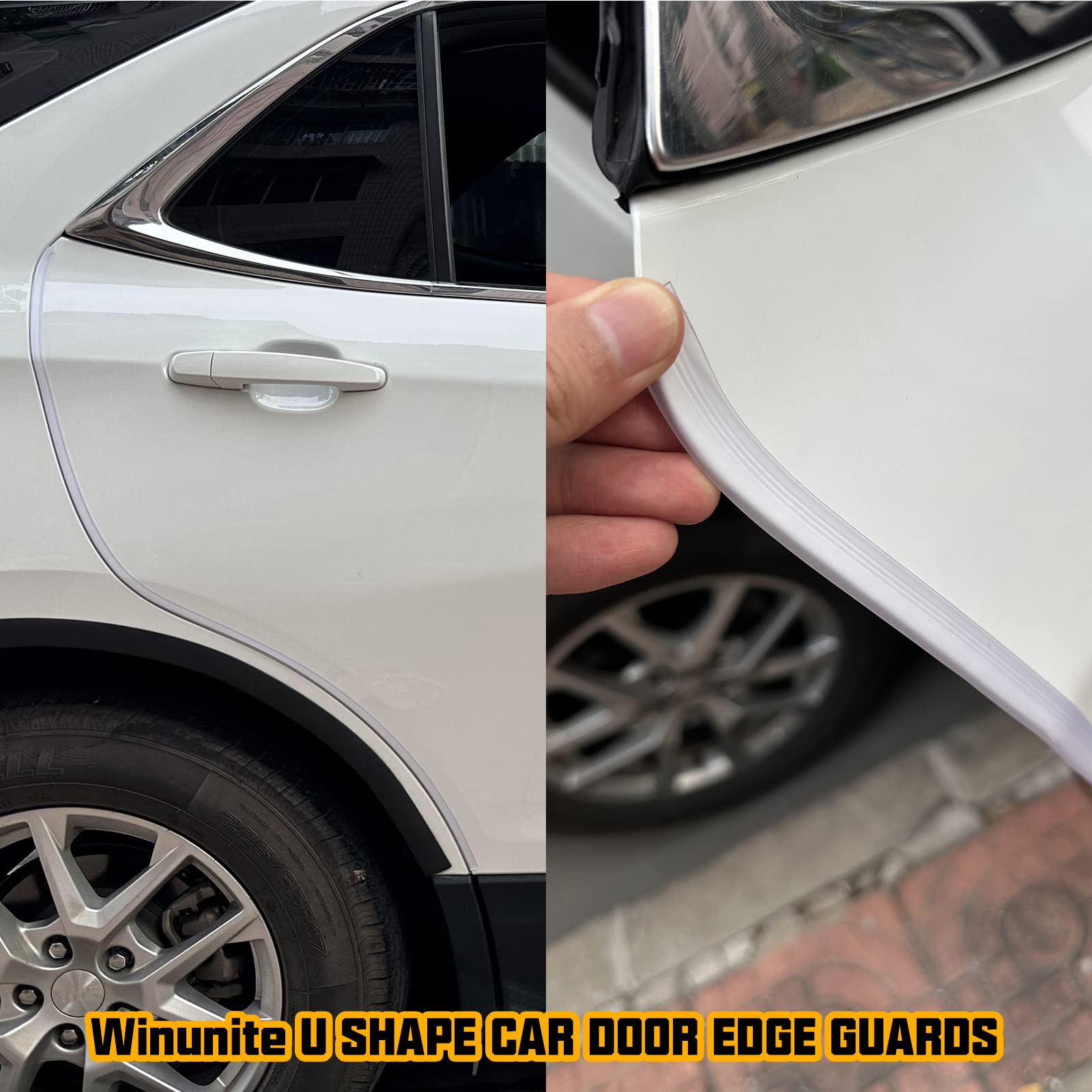 Winunite 16.4Ft(5M) Car Door Edge Guards Clear, Fit Most Vehicles, Self-Adhesive Pvc, U-Shaped Automotive Trim Transparent Car D