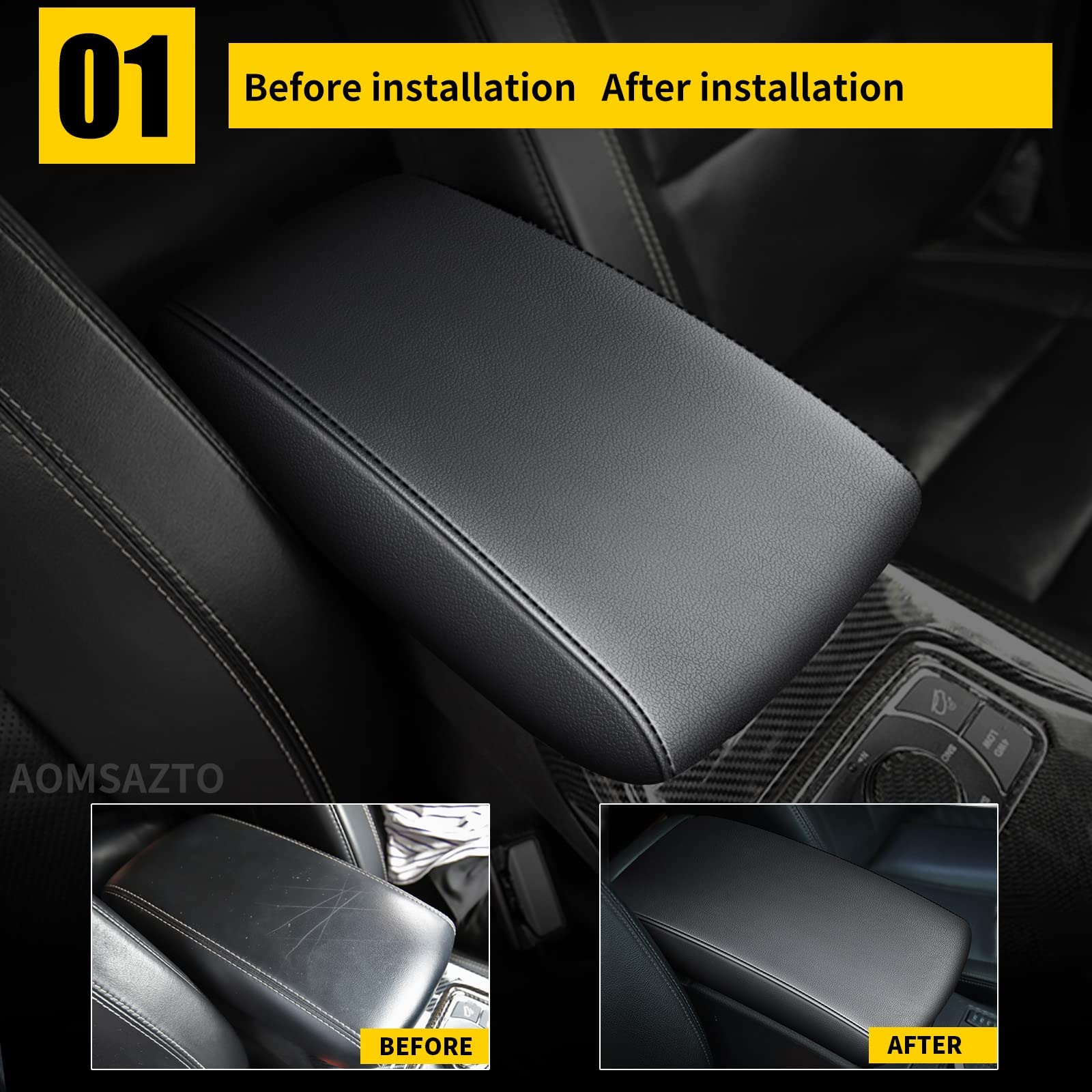 Aomsazto Armrest Console Pad For 2022-2024 Jeep Grand Cherokee Black