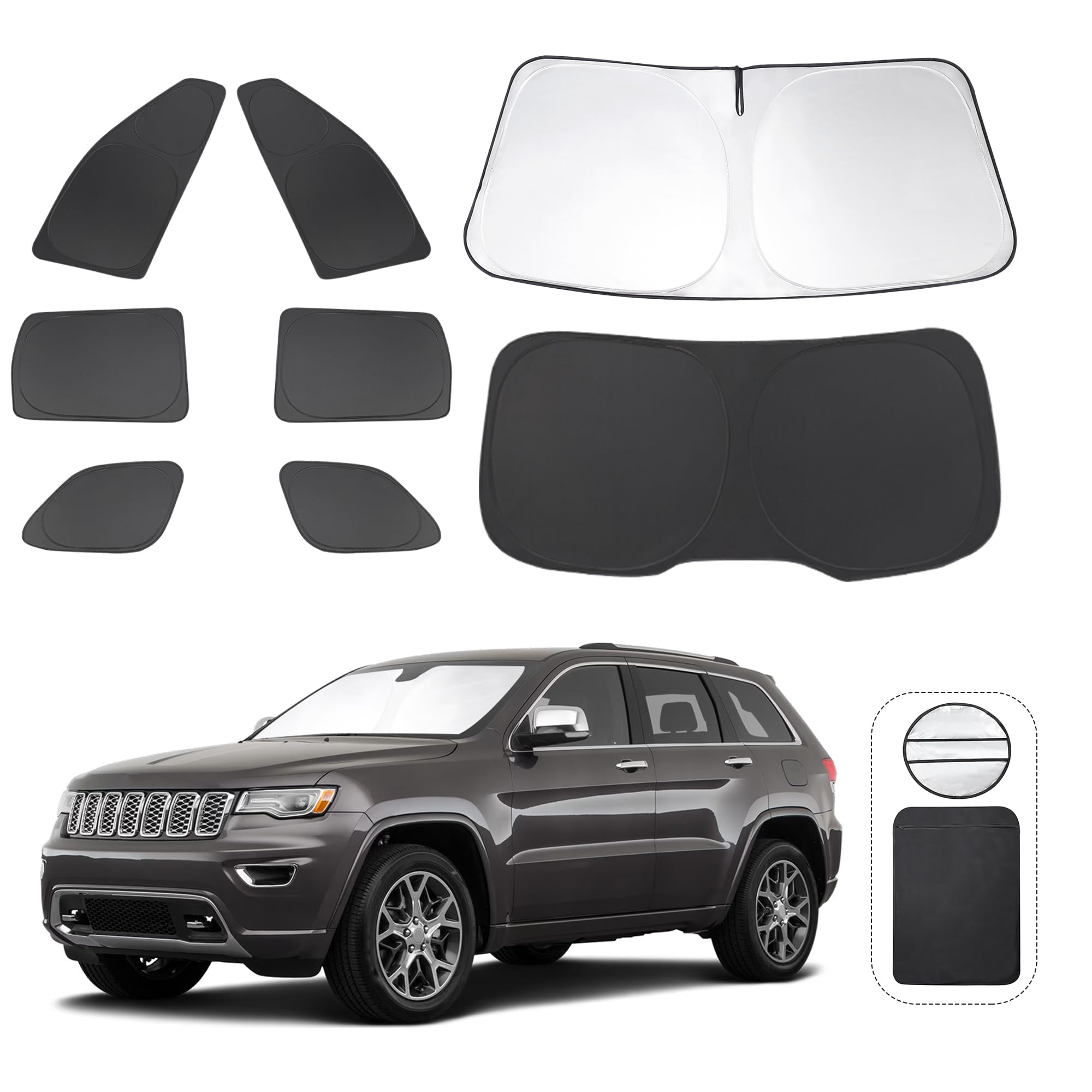 Tinglu 8Pcs Window Shades For Jeep Grand Cherokee 2011-2021(Not For Grand Cherokee L) Accessories Car Side Full Windows Rear Tri