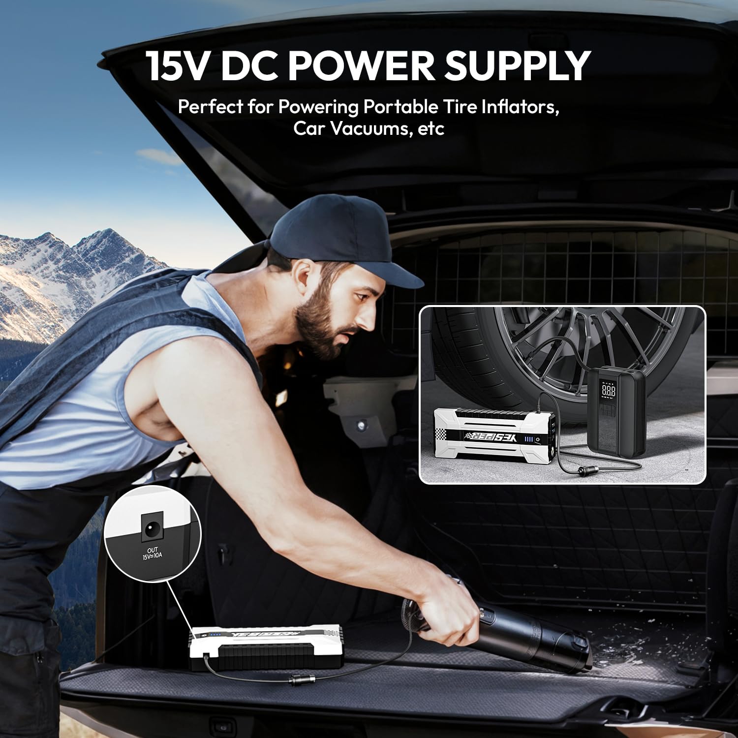 Yesper Battery Jump Starter - 4120A Peak Portable Car Starter (All Gas, Up To 10.0L Diesel Engine), Auto Battery Booster Pack,Jump Box, Dsli Safe Tech Safely Start All 12V Vehicle& Dc 15V Ports