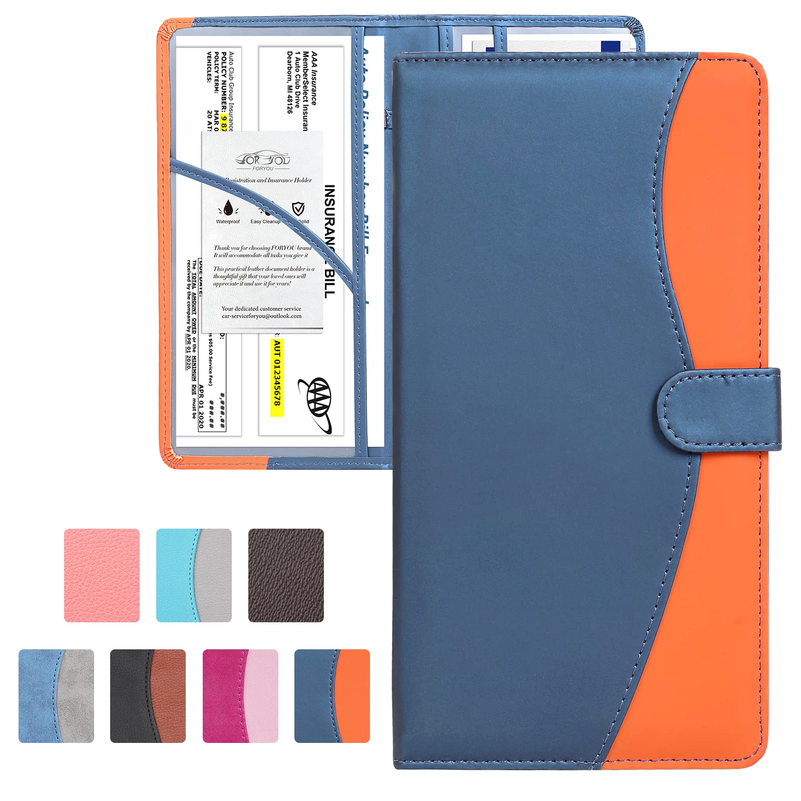 Foryou Car Registration And Insurance Holder Car Document Holder Registration And Insurance Card Holder For Cards, Driver License & Other Essential Documents(Blue Orange)
