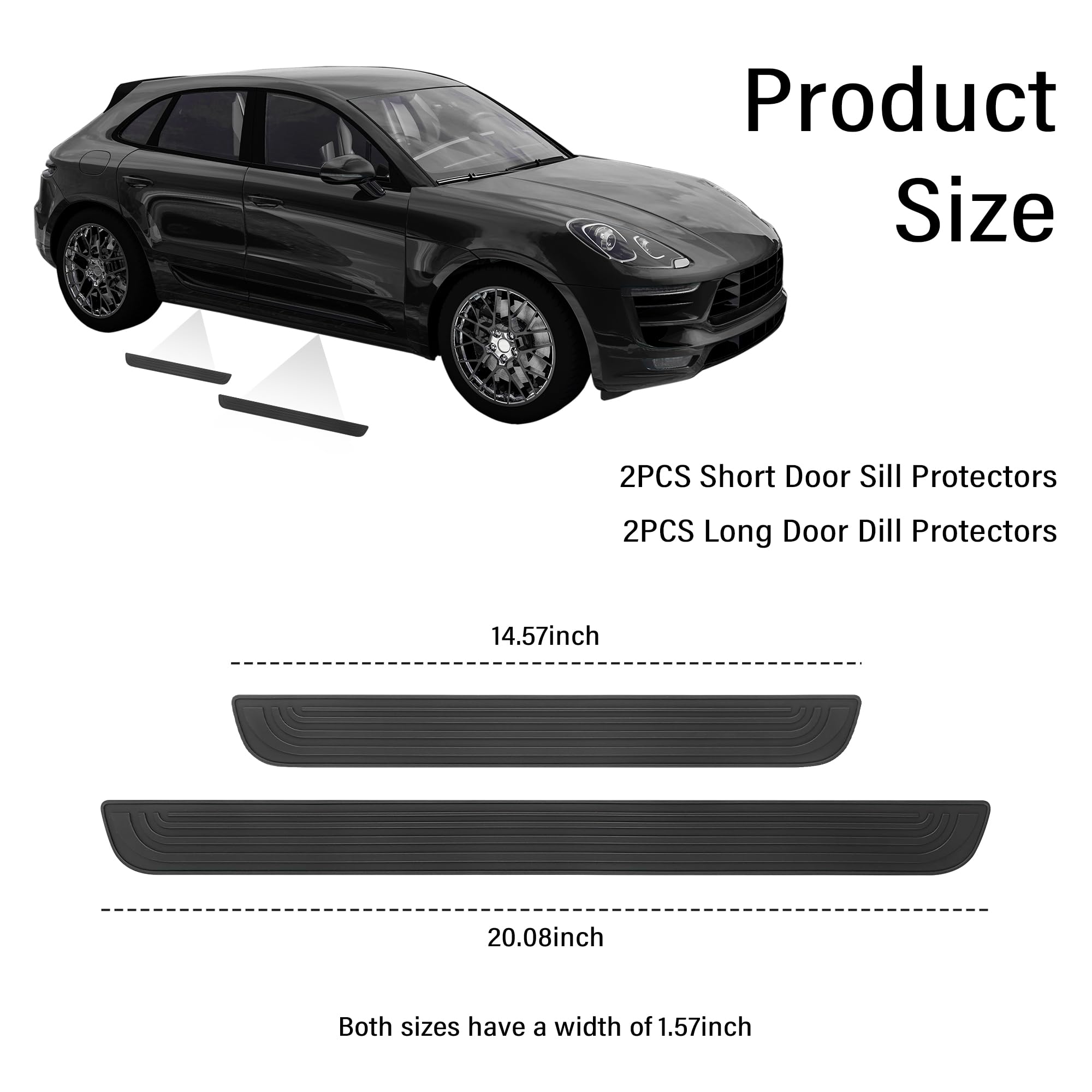 4Pcs Car Door Sill Protector,Anti-Scratch Rubber Car Door Protector Edge Guards For Door Steps,Universal Waterproof Door Threshold Strips Exterior Accessories For Car Truck Suv (Black, Width 1.57')