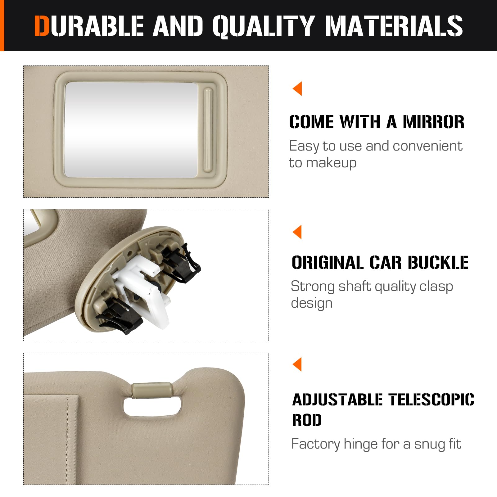 Sun Visor With Light For Toyota Camry 2007-2011 With Sunroof, Left Driver Side Beige Sunvisor Replace 74320-06800-B0