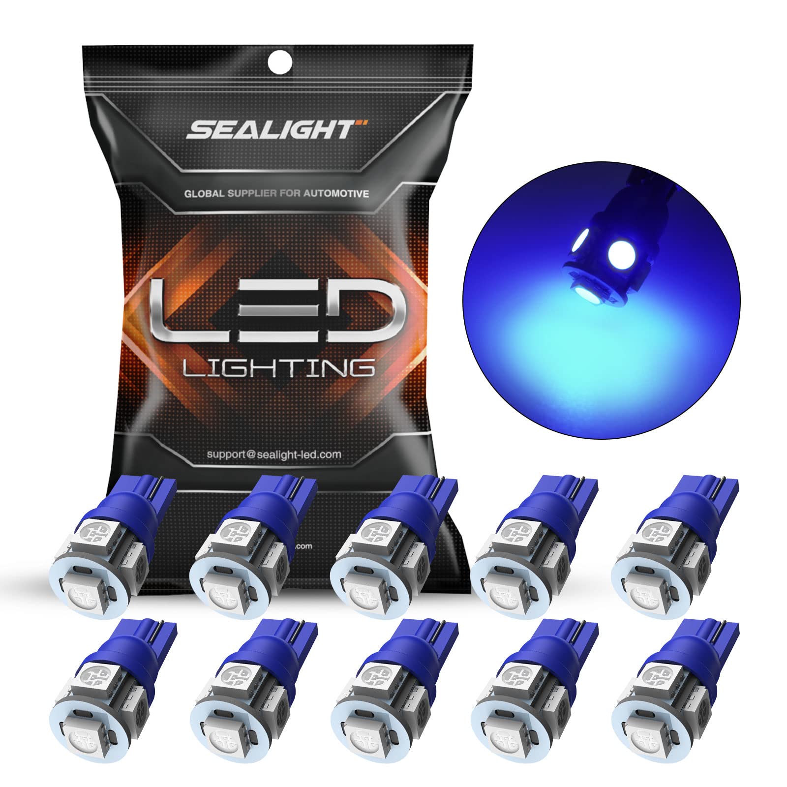 Sealight 194 Led Bulbs, 168 W5W 2825 Led Bulb 6000K Brilliant Blue Super Bright Replacement For Dash Board Light, License Plate