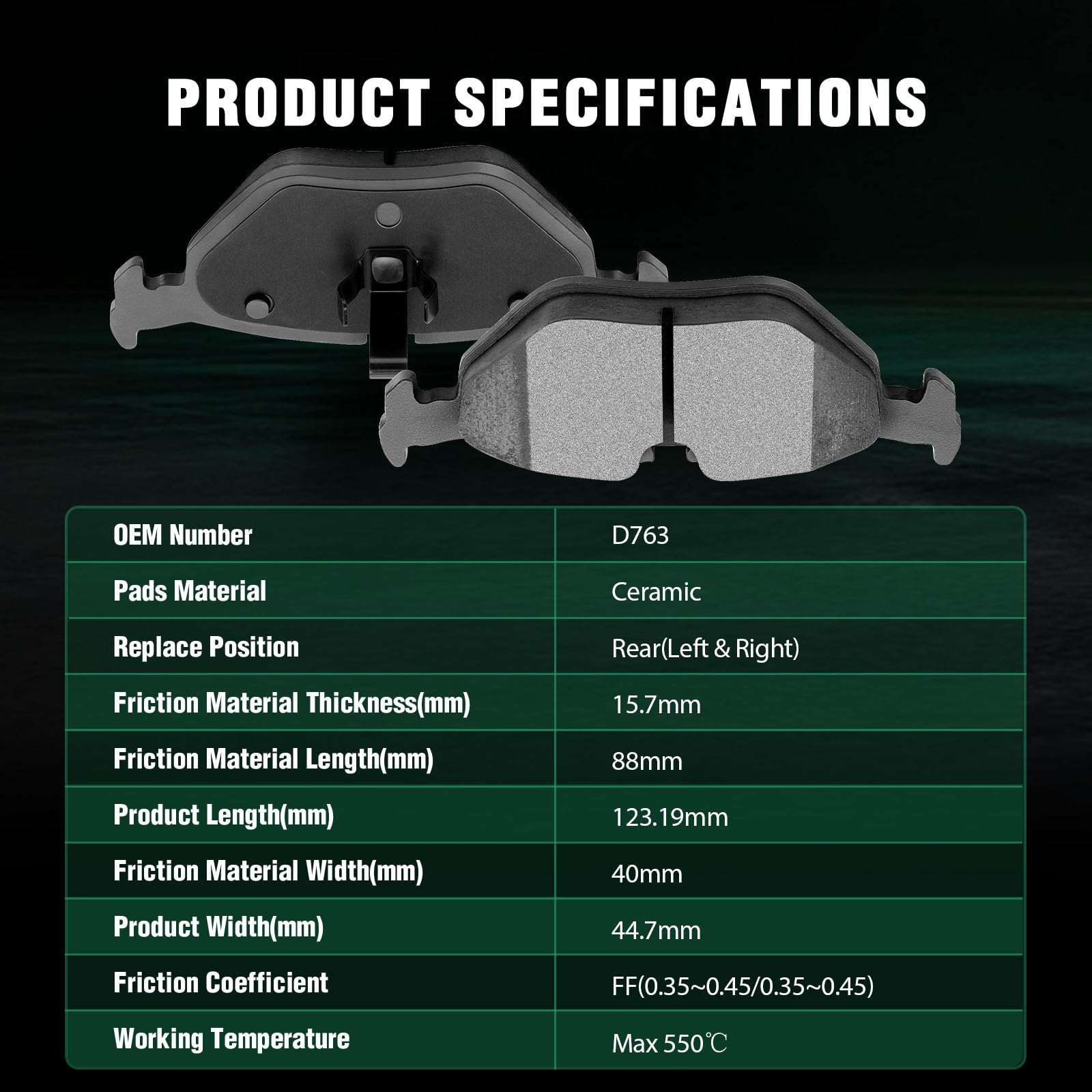 Automuto 4Pcs Rear Ceramic Disc Brake Pads Set D763 For Bmw 318I 318Is 318Ti 320I 323Ci 323I 323Is 325Ci 325I 325Is 325Xi 328Ci