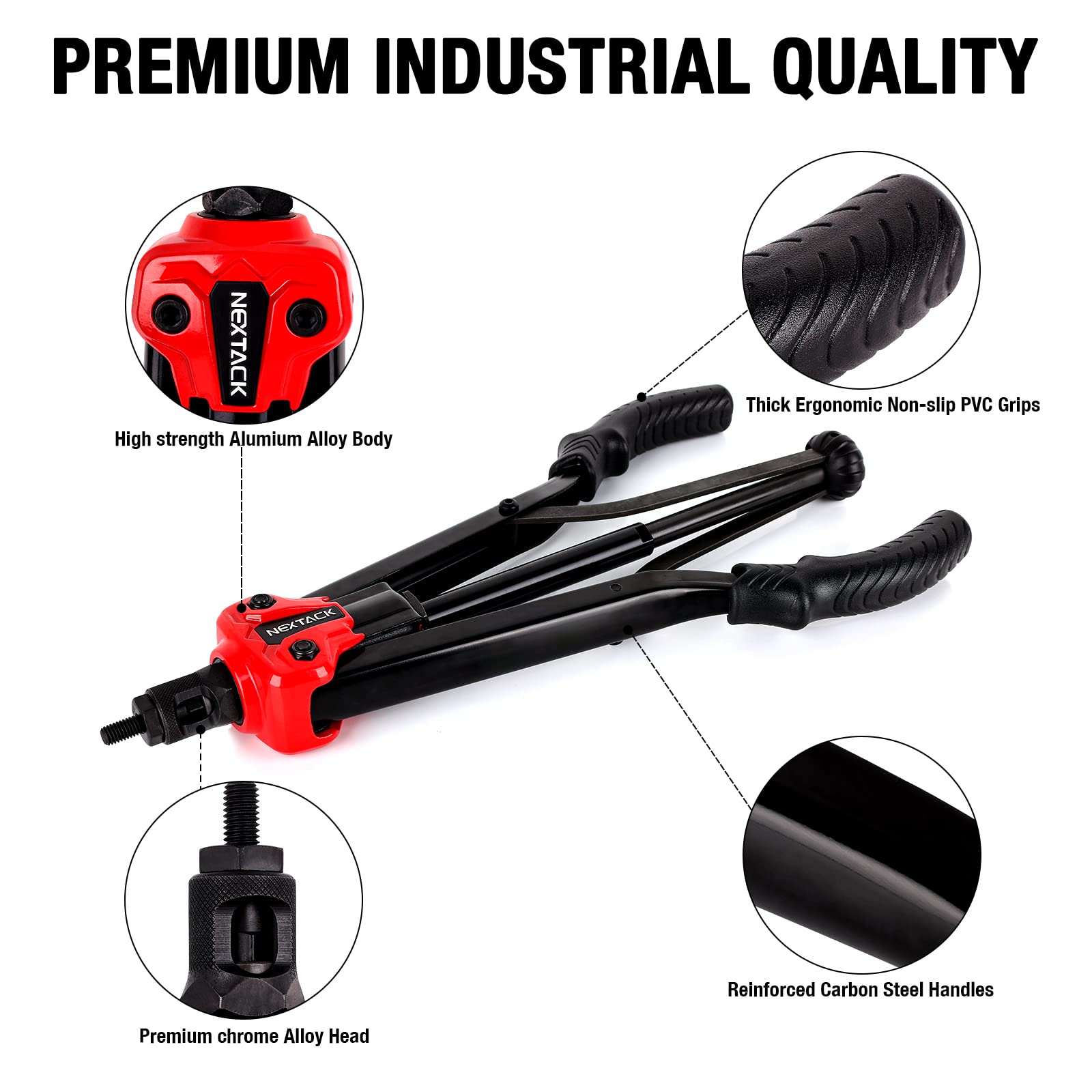 Nextack Heavy Duty Rivet Nut Tool Kit, 16'' Auto Release Nut Rivnut Tool With 12 Sae & Metric Mandrels & 105 Nurserts, Threaded