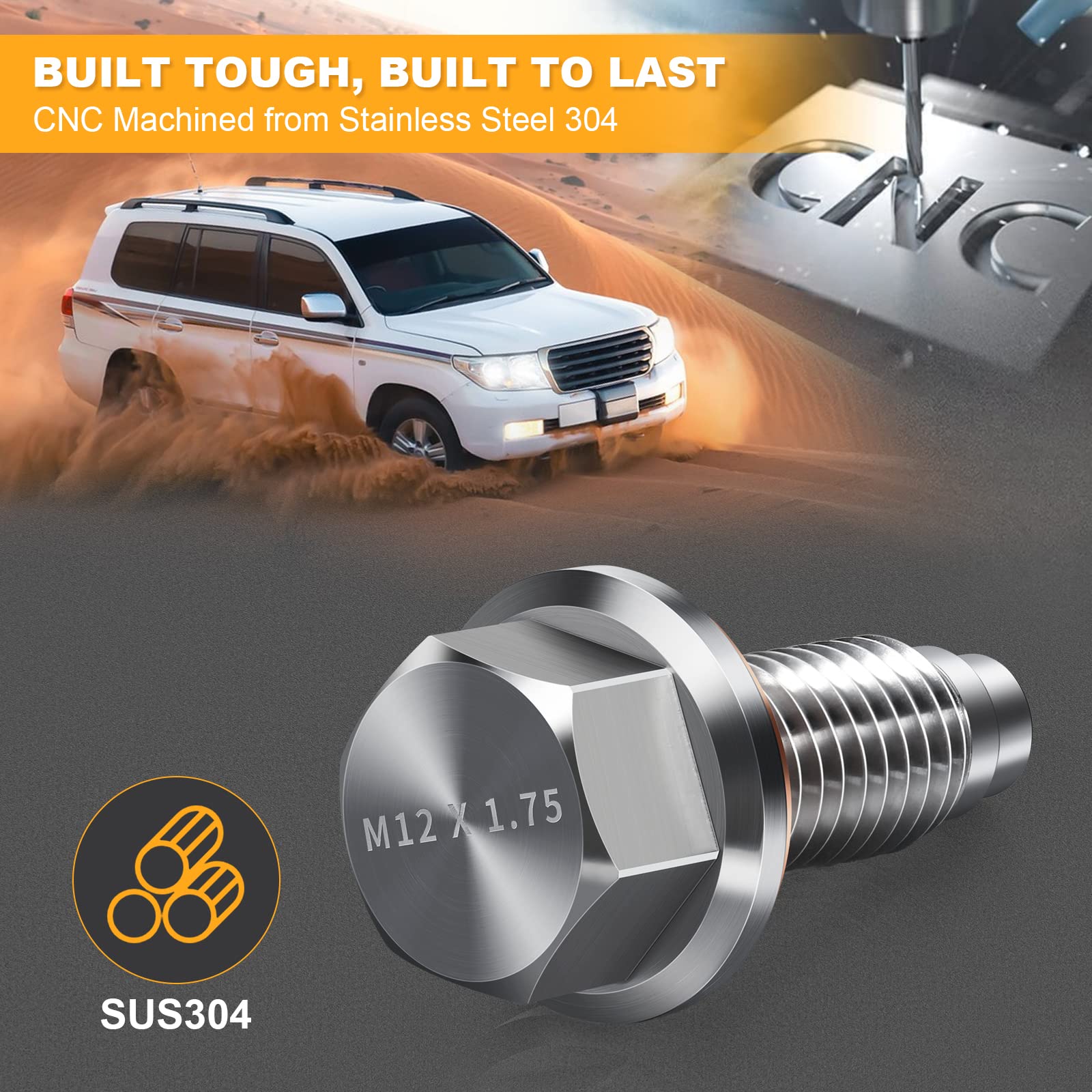 Oxygenie M12 X1.75 Magnetic Oil Drain Plug Stainless Steel With Red Copper Washer Gaskets Replacement For Chevrolet, Gmc, Buick