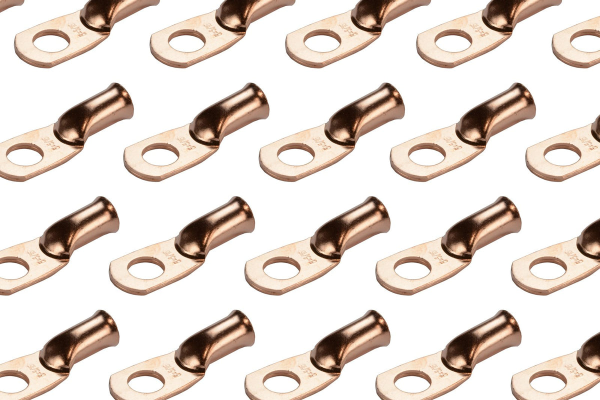Temco 50 Pack Bare Copper Welding Battery Cable Ends, Lugs Terminal 6 Awg 5/16 '' Hole (6 Awg To 1/0 Awg Options Available)