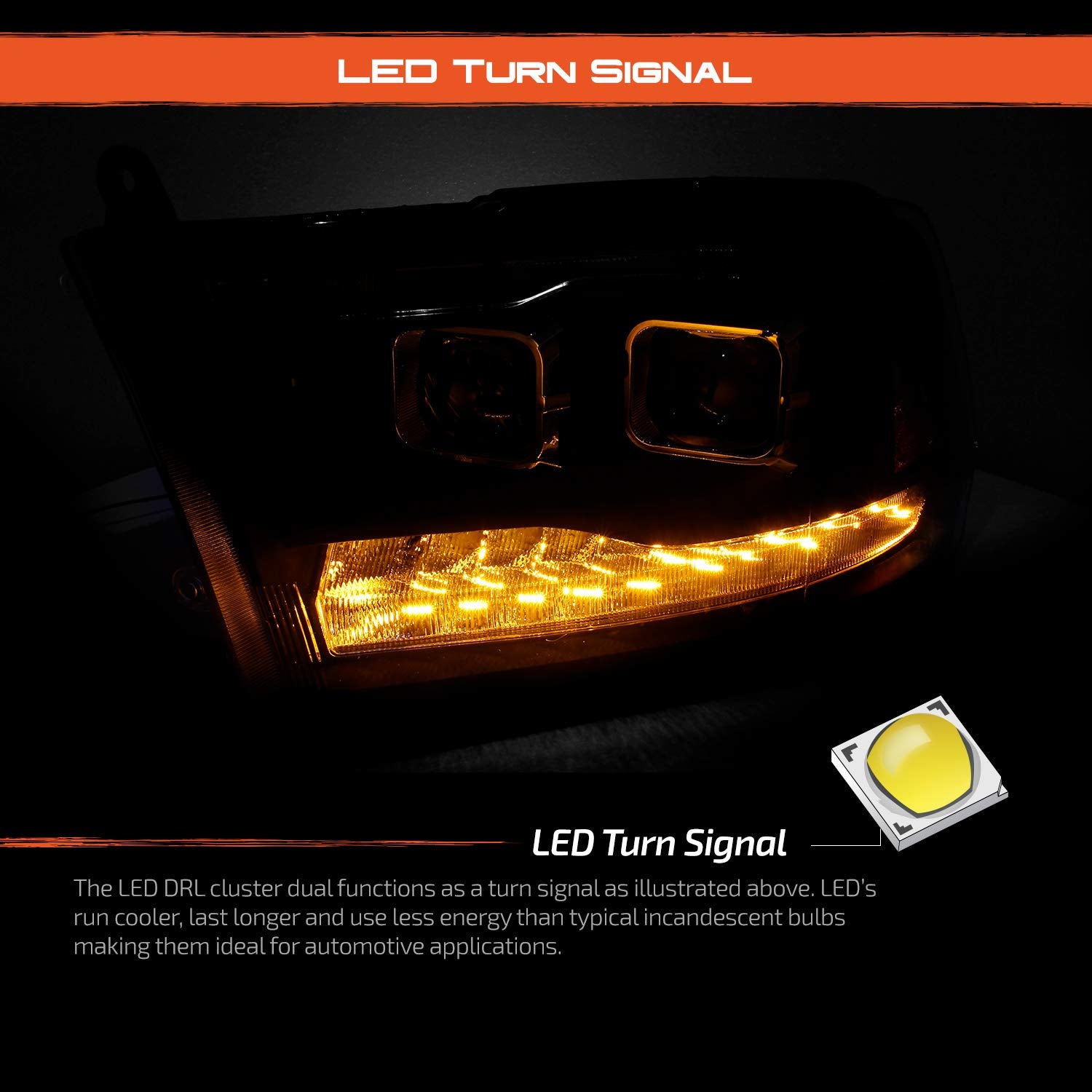 Akkon - For 09-18 Dodge Ram 1500 2500 3500 Upgrade Projector & Bar Led Black Housing Headlights With Light Bulbs Set