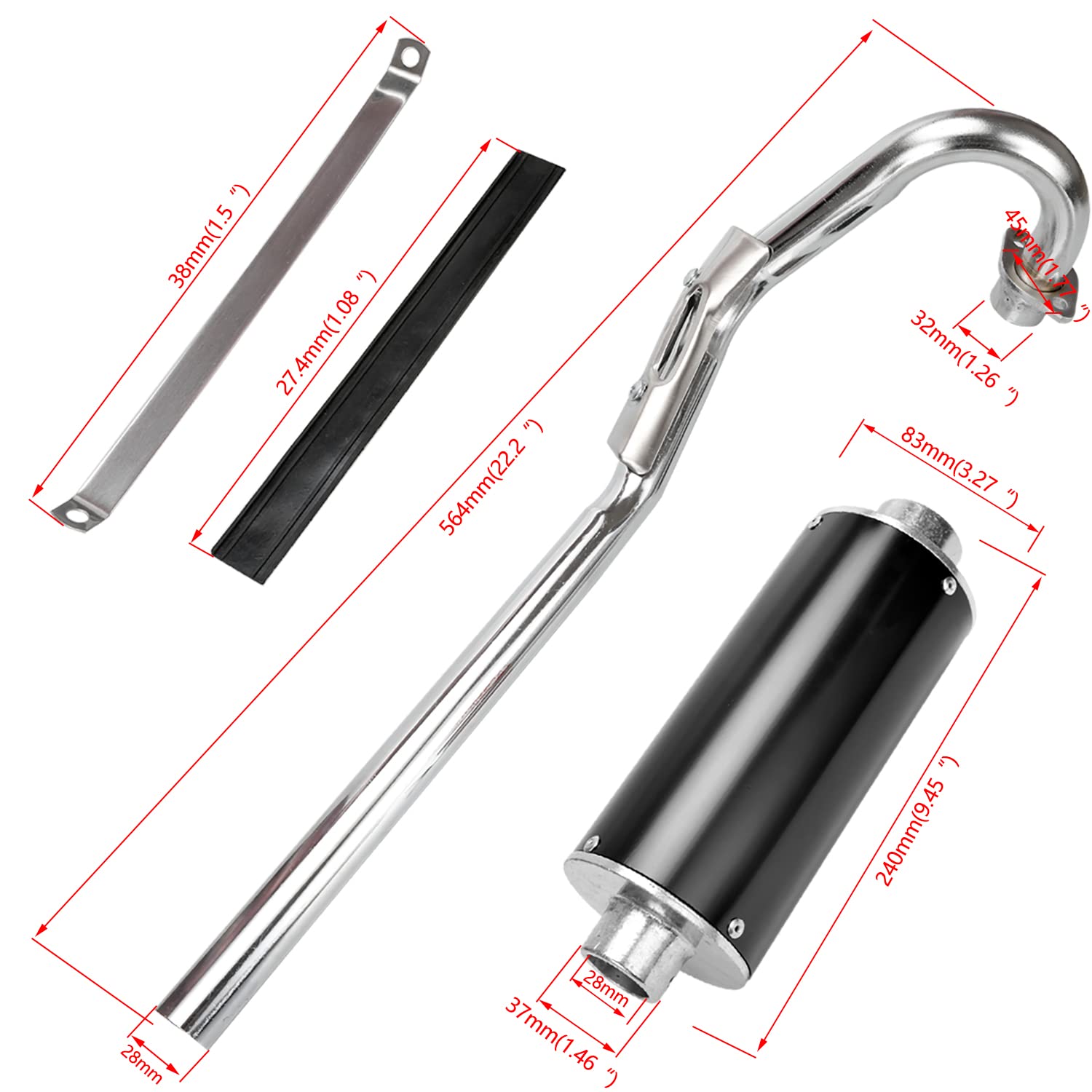 Fvrito High Performance Big Bore Exhaust Muffler Silencer Head Pipe Full System With Hardware Parts Fit For Honda Xr50 Crf50 Chinese 70Cc 110Cc 125Cc Ssr Taotao Sdg Coolster Apollo Dirt Pit Bike Black