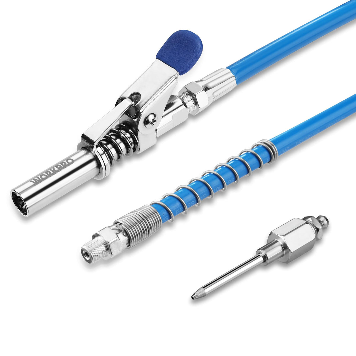 WORKPRO Grease Gun Coupler Set, Quick Release Grease Gun Coupler with Grease Gun Needle Tip and 12    Grease Gun Hose, 10000PSI 