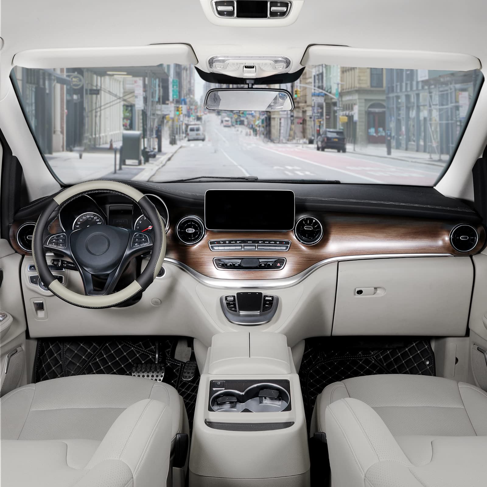 SEG Direct Car Steering Wheel Cover for All Standard-Size Steering Wheels with 14 1/2 inches - 15 inches Outer Diameter, Gray Mi