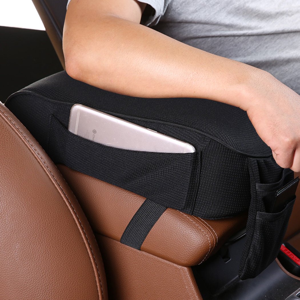 Mlovesie Auto Center Console Armrest Pillow, Memory Foam Car Armrest Cushion With Phone Holder Storage Bag Universal Fit For Mos
