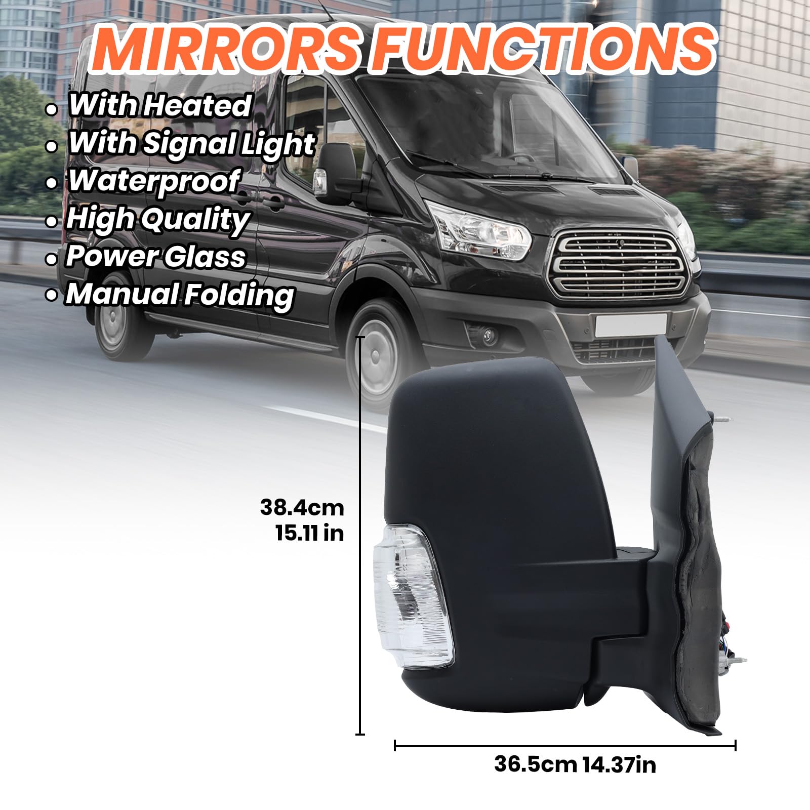 Mofoap Passenger Side View Mirror - Power Glass, Heated, Signal Light, With Indicator (Black) Short Arm 6 Pins - Compatible With