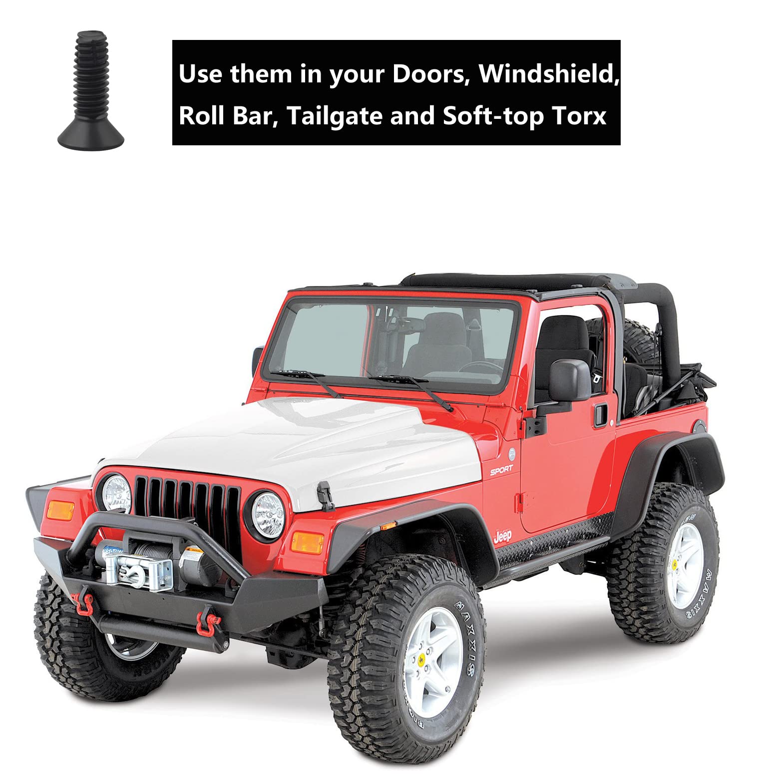 Torx Screws Bolts for Jeep Wrangler CJ YJ LJ TJ 1976-2006,Replacement for Doors, Windshield,Roll Bar,Tailgate and Soft-Top Torx