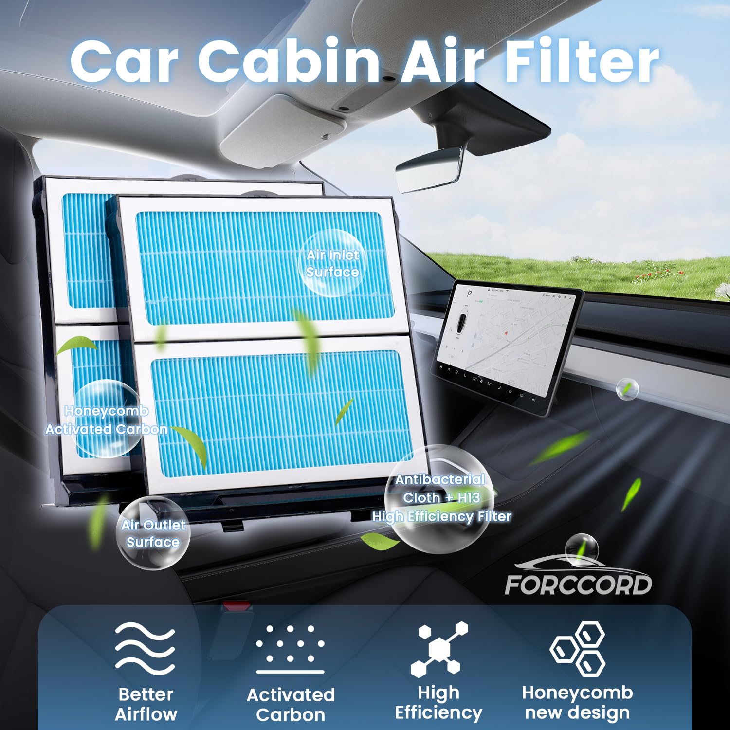 Forccord 2-Pack HEPA Cabin Air Filter Fits for Subaru Forester 2.5L (2019-2023), WRX (2022-2025) Activated Carbon Cabin Filter R